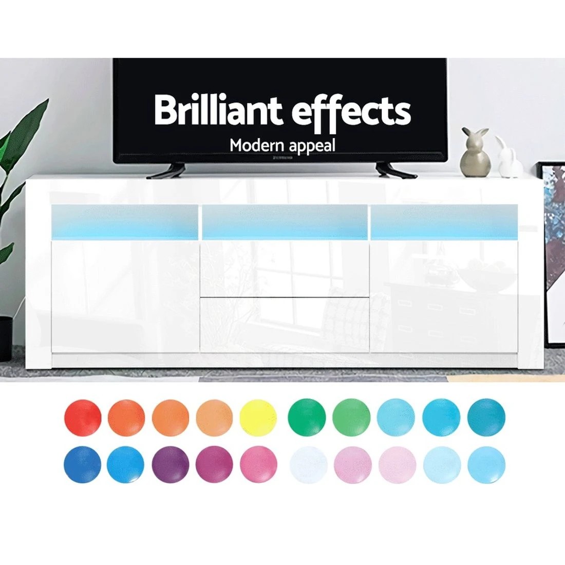 4 Artiss Entertainment Unit TV Cabinet LED 160cm - White, 4 of 8
