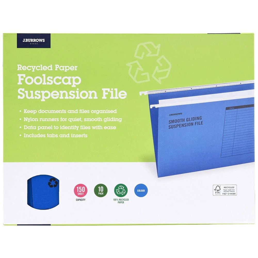 3 J.Burrows Suspension File Holder w/ 10 Foolscap Files Blu/Wht, 3 of 3