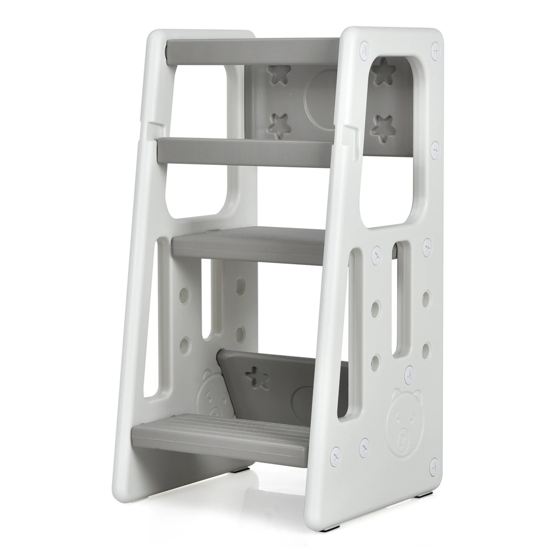 1 Costway Kids Step Stool Adjustable Tower - Grey, 1 of 5