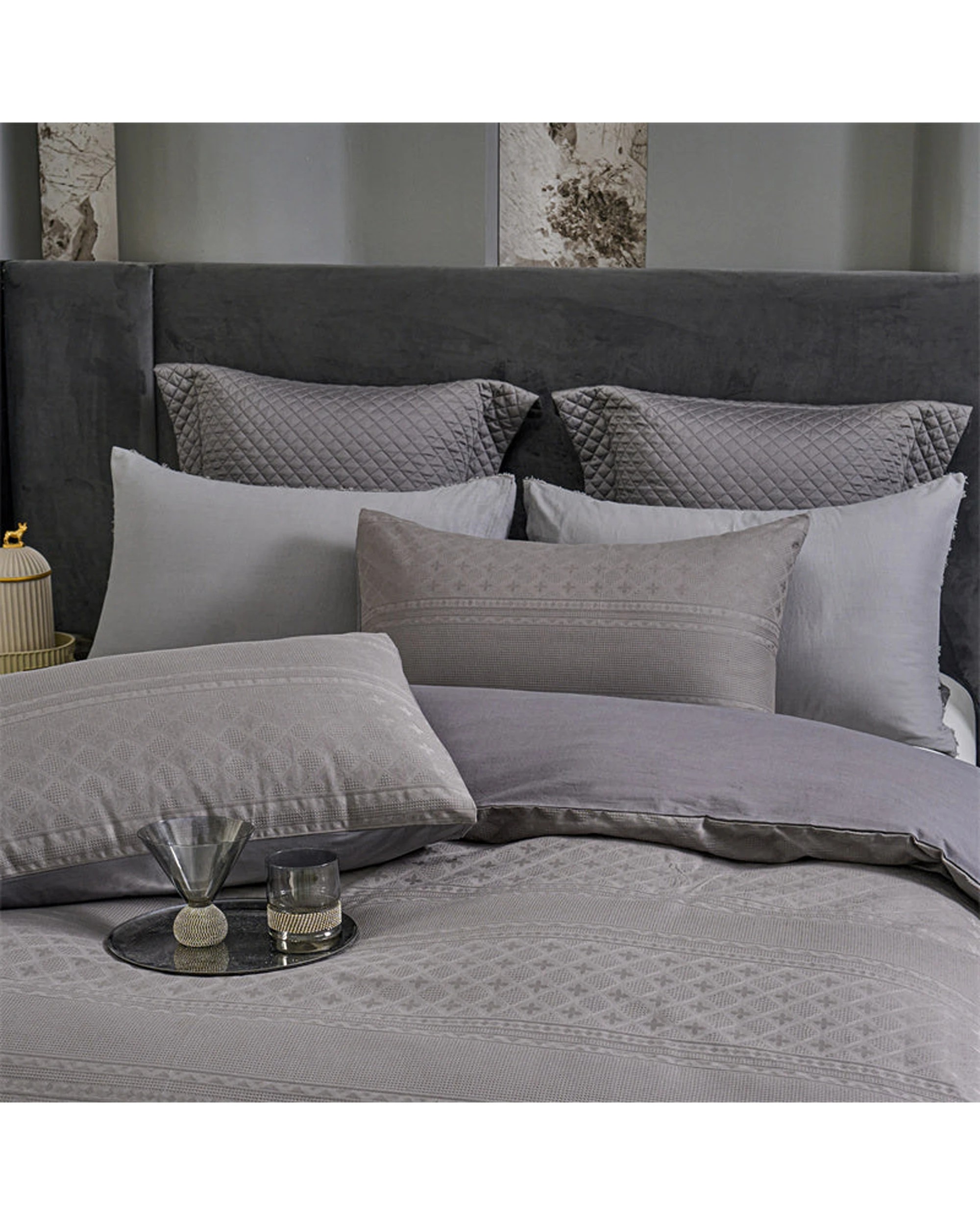 4 Cotton More Waffle Jacquard Quilt Cover Set 100% Cotton King Dark - Grey, 4 of 7