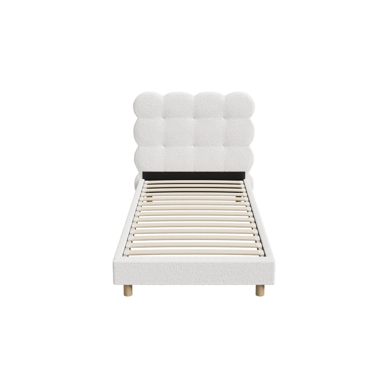 6 Oikiture Bed Frame Single Size Tufted Bedhead- White, 6 of 9