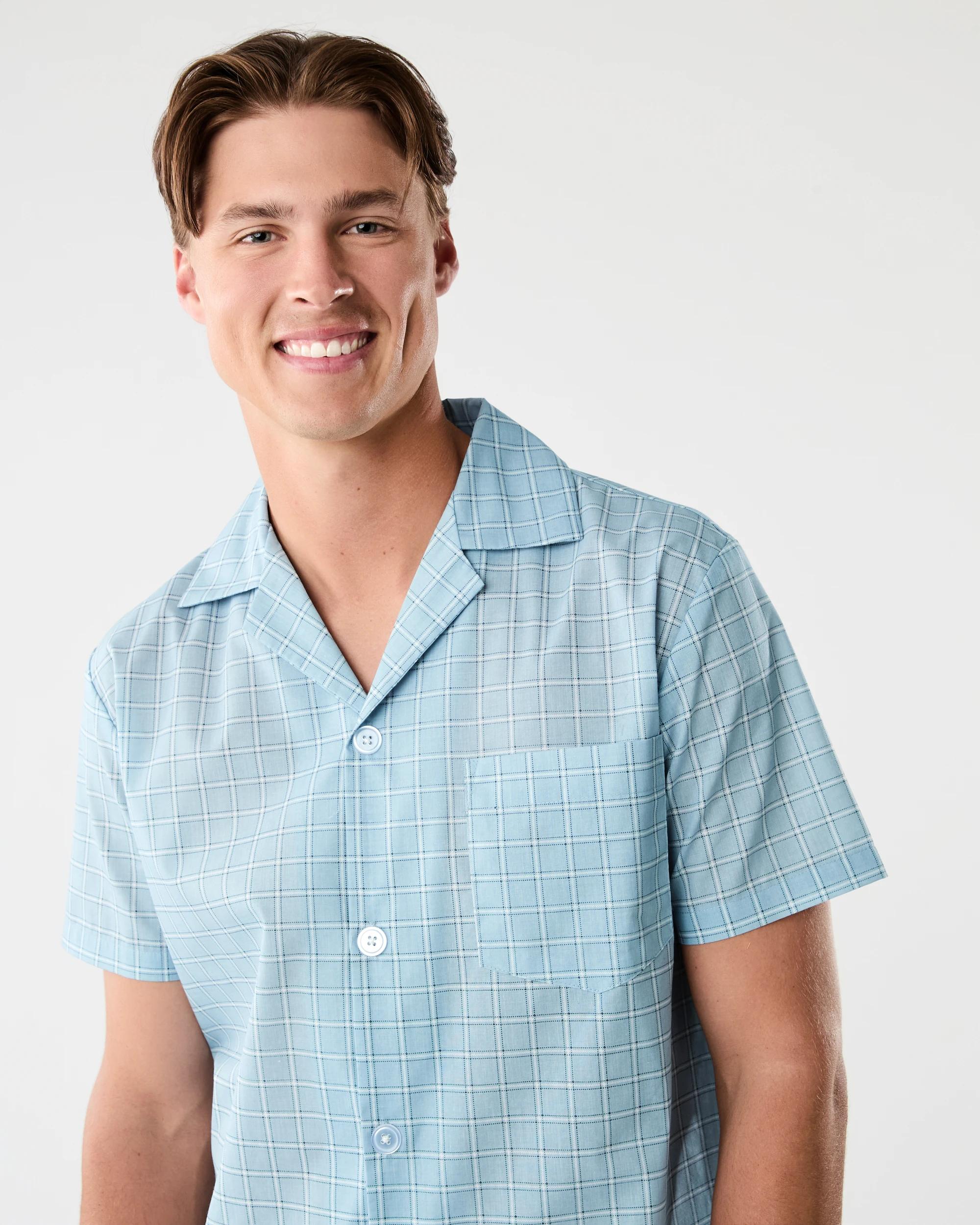 4 Short Leg Woven Pyjama Set Blu Check, 4 of 9