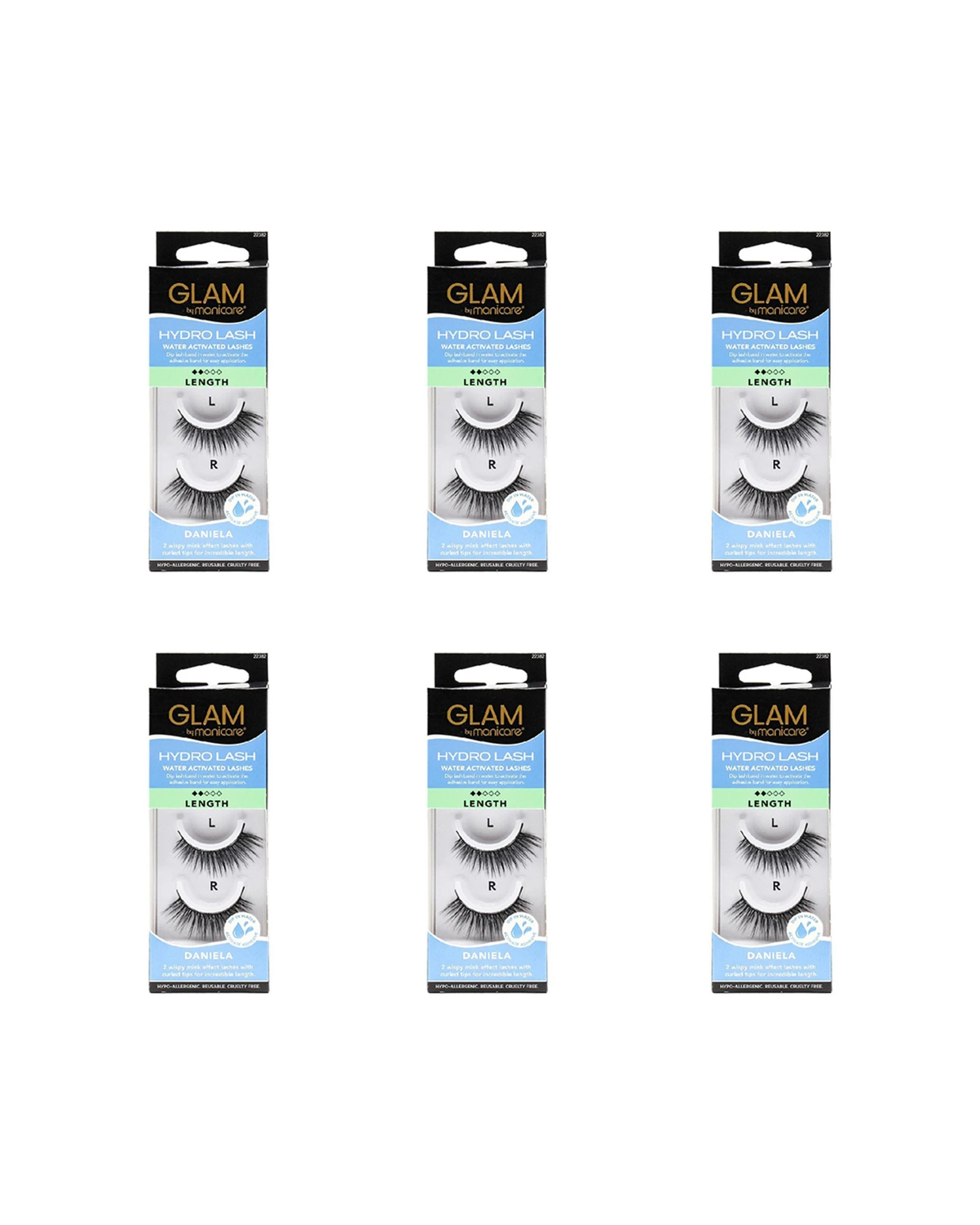 1 Manicare 6PK Glam Water Activated Hydro Lashes Length Daniela Mink Effect - Black, 1 of 3