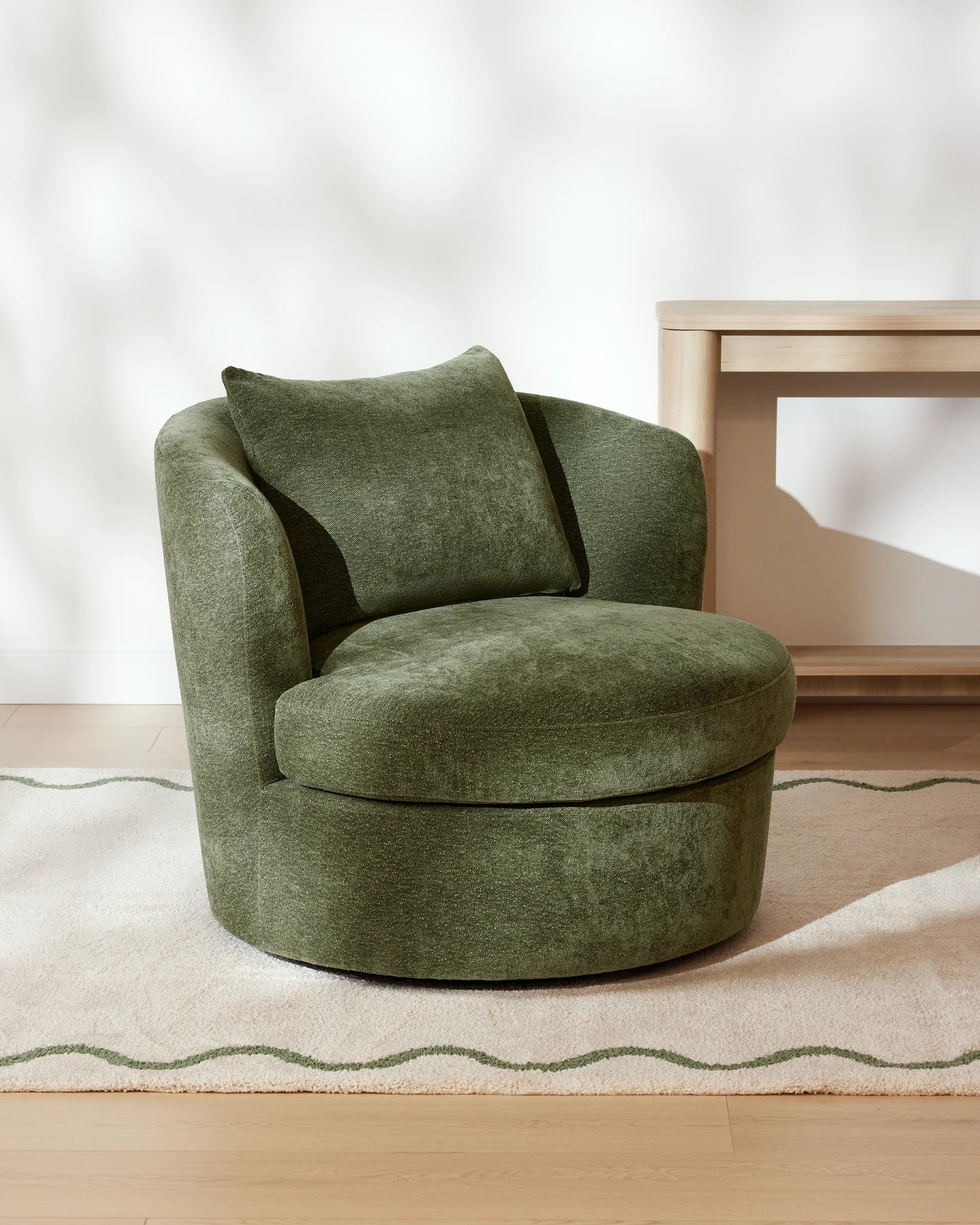 1 Chenille Swivel Chair - Green, 1 of 9