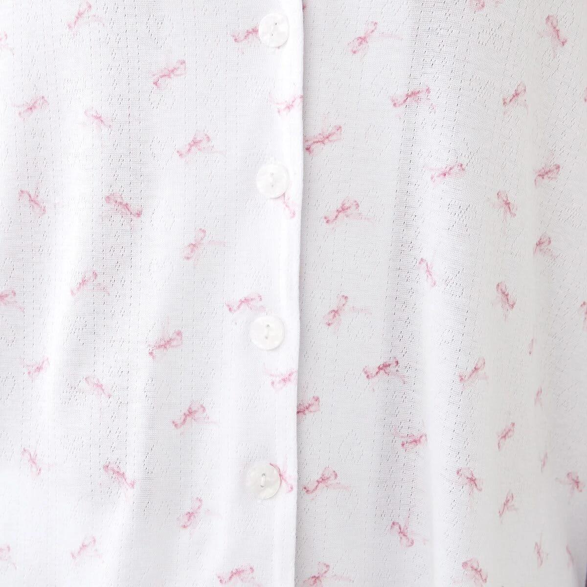 6 Pointelle Long Sleeve Top and Shorts Pyjama Set Pink Bows, 6 of 8