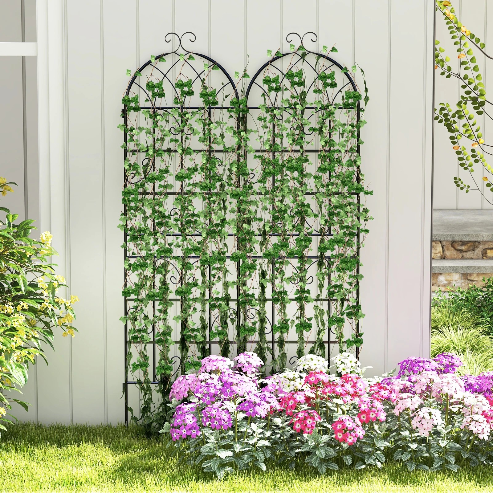 2 Costway 2x Metal Garden Trellis 50x180cm Outdoor Trellis Climbing Plant Stand Fence - Black, 2 of 4