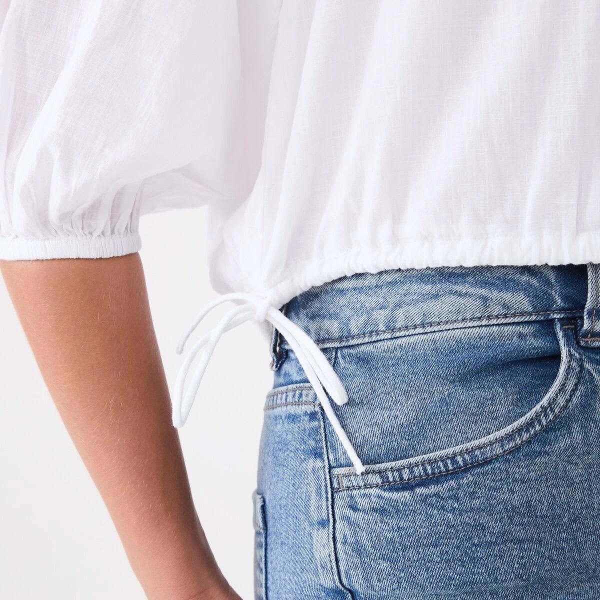 6 Long Sleeve Waist Tie Raglan Top WHITE, 6 of 6