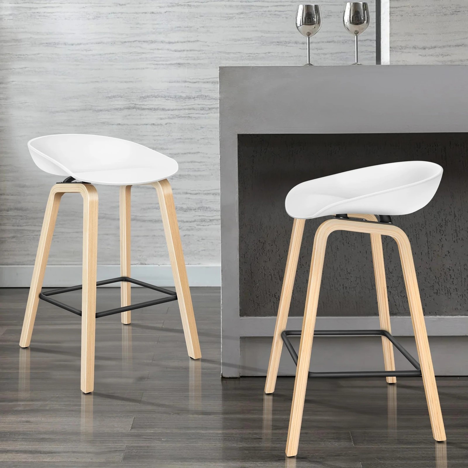 2 Alfordson 2x Kitchen Bar Stools Counter Wooden Chairs - White, 2 of 7