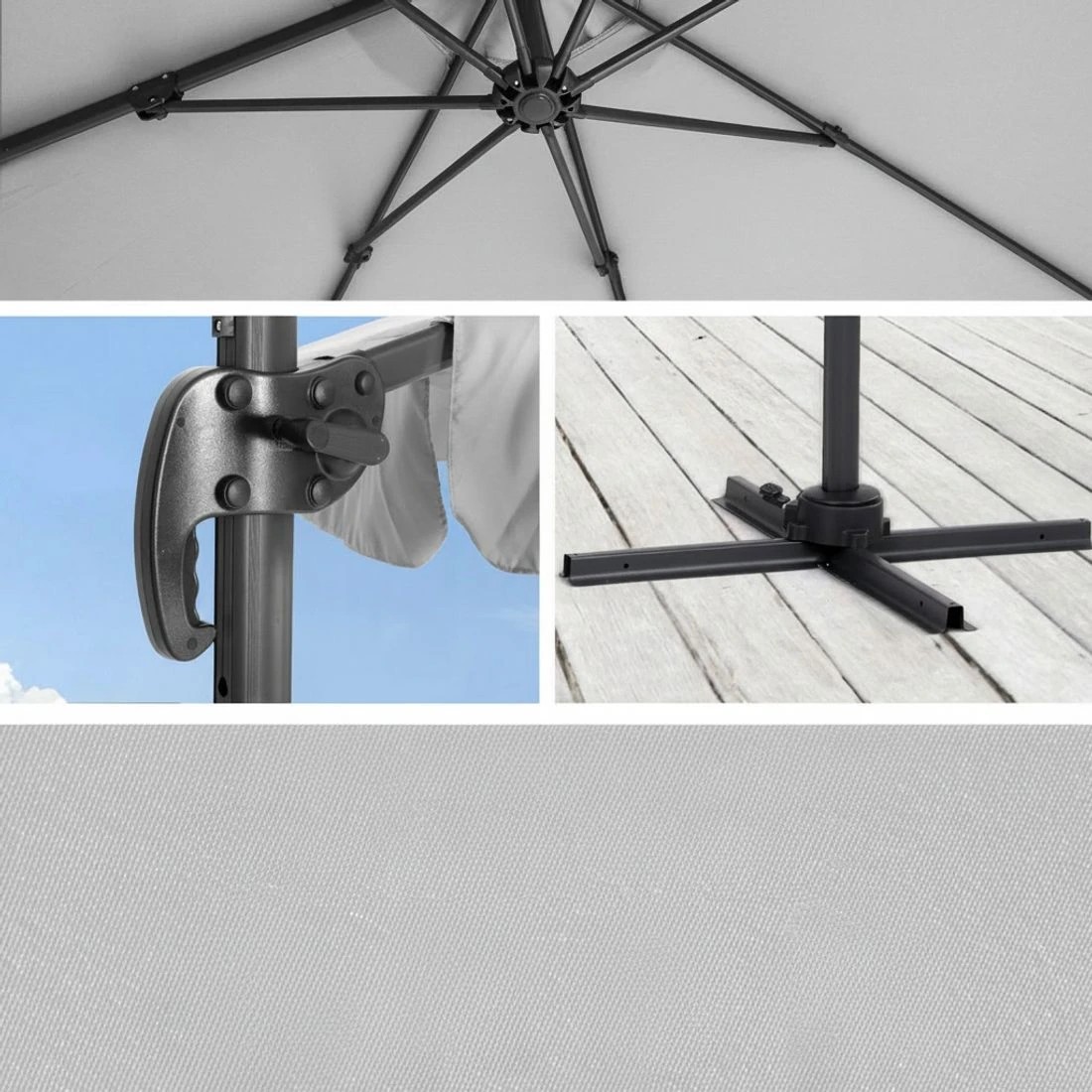6 Instahut 3m Outdoor Umbrella Cantilever 360 Degree Tilt Beach Roma - Grey, 6 of 6
