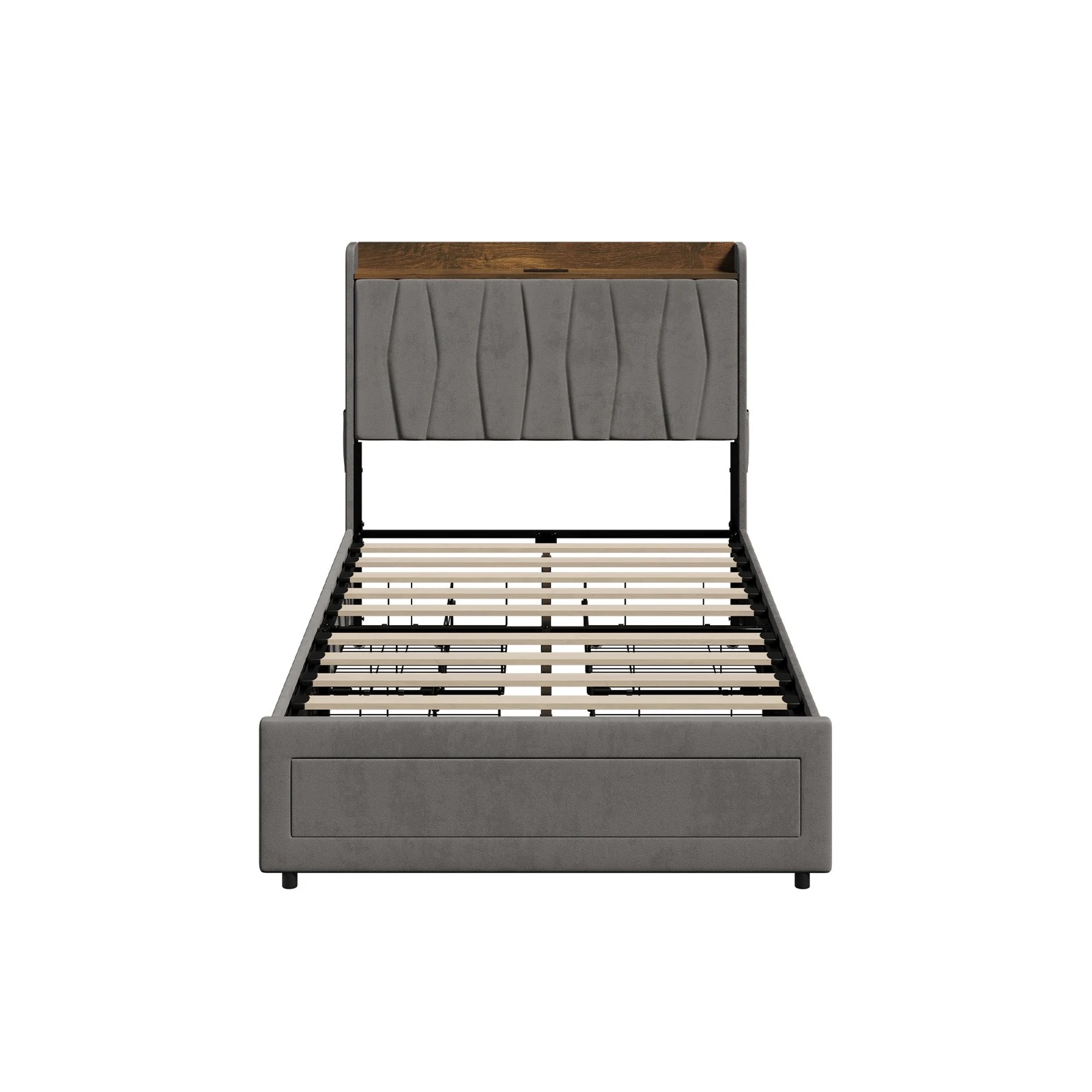 5 Oikiture Bed Frame King Single Size with 4 Drawers Charging Station USB Ports - Grey, 5 of 7