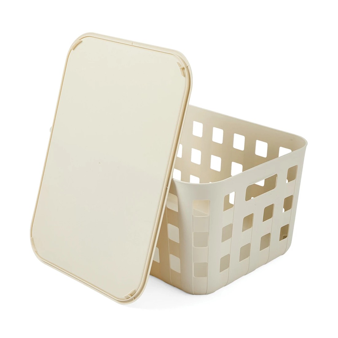 6 28L Rectangle Trellis Basket with Lid - Beige, 6 of 9