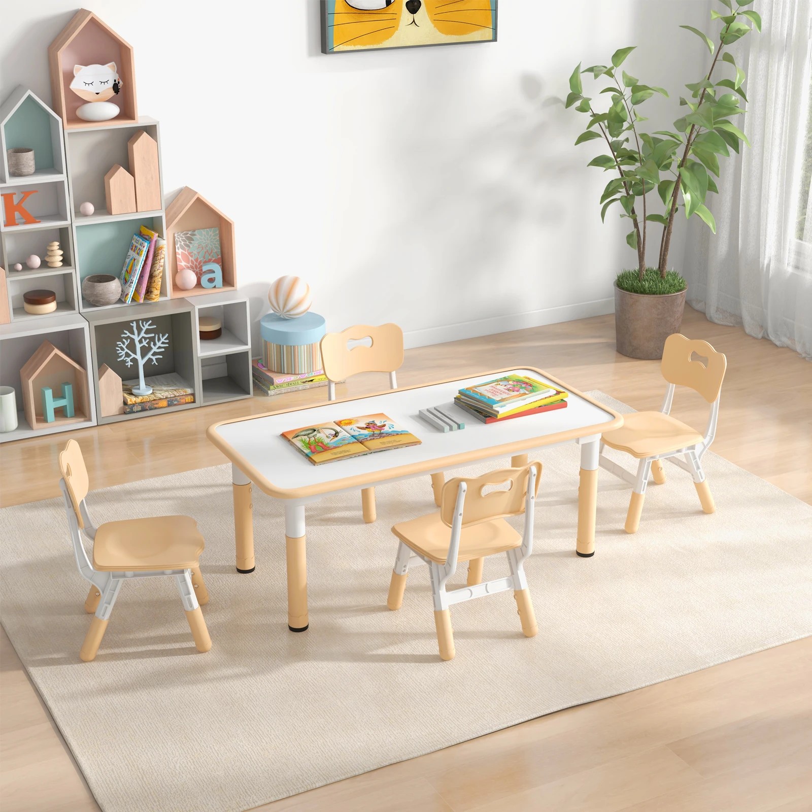 5 Costway Kids Table & 4 Chairs Height Adjustable Graffiti Desk, 5 of 6