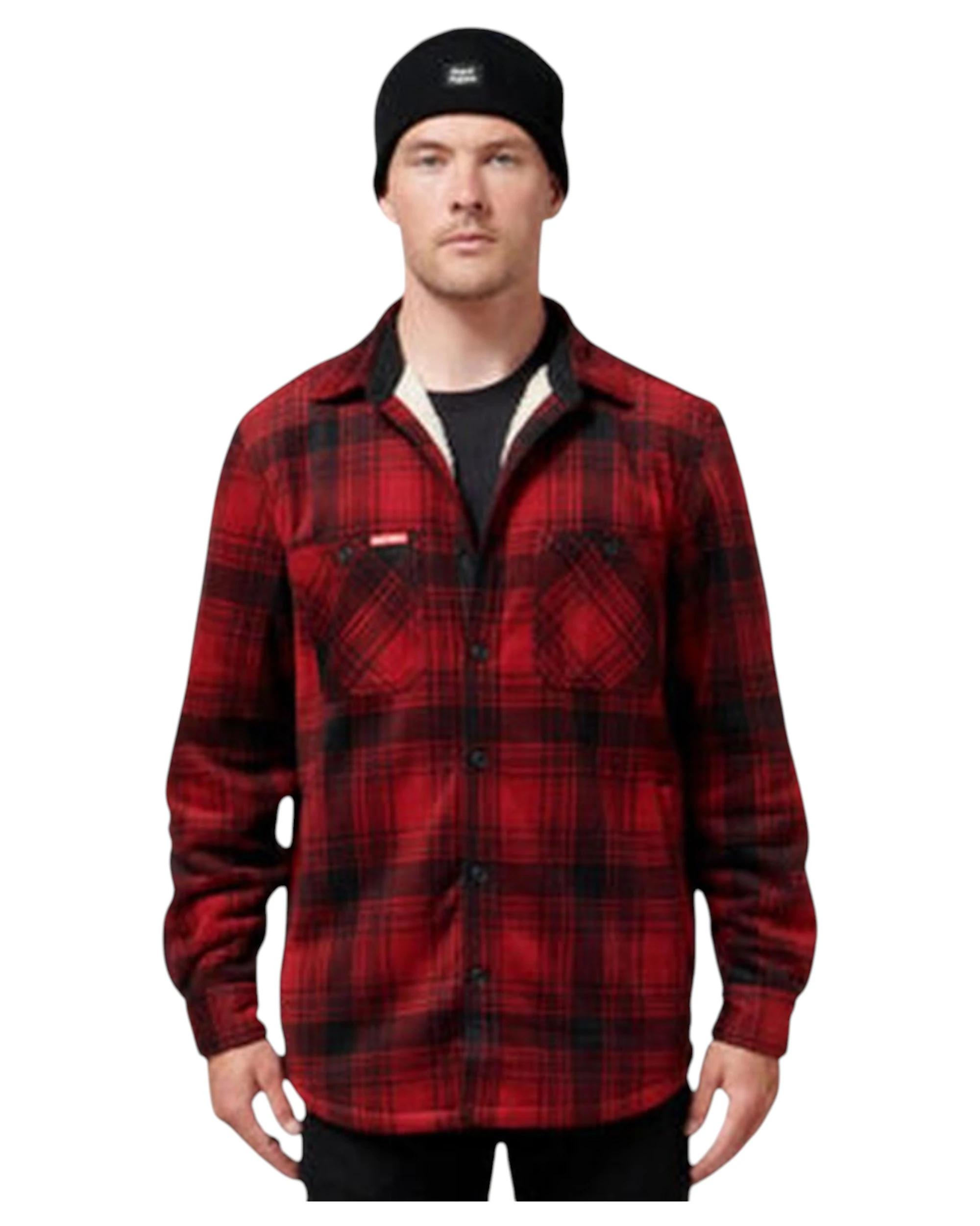 1 Hard Yakka Mens Legends Sherpa Fleece Jacket Shirt Camper Red With Free Beanie CAMPER RED, 1 of 9