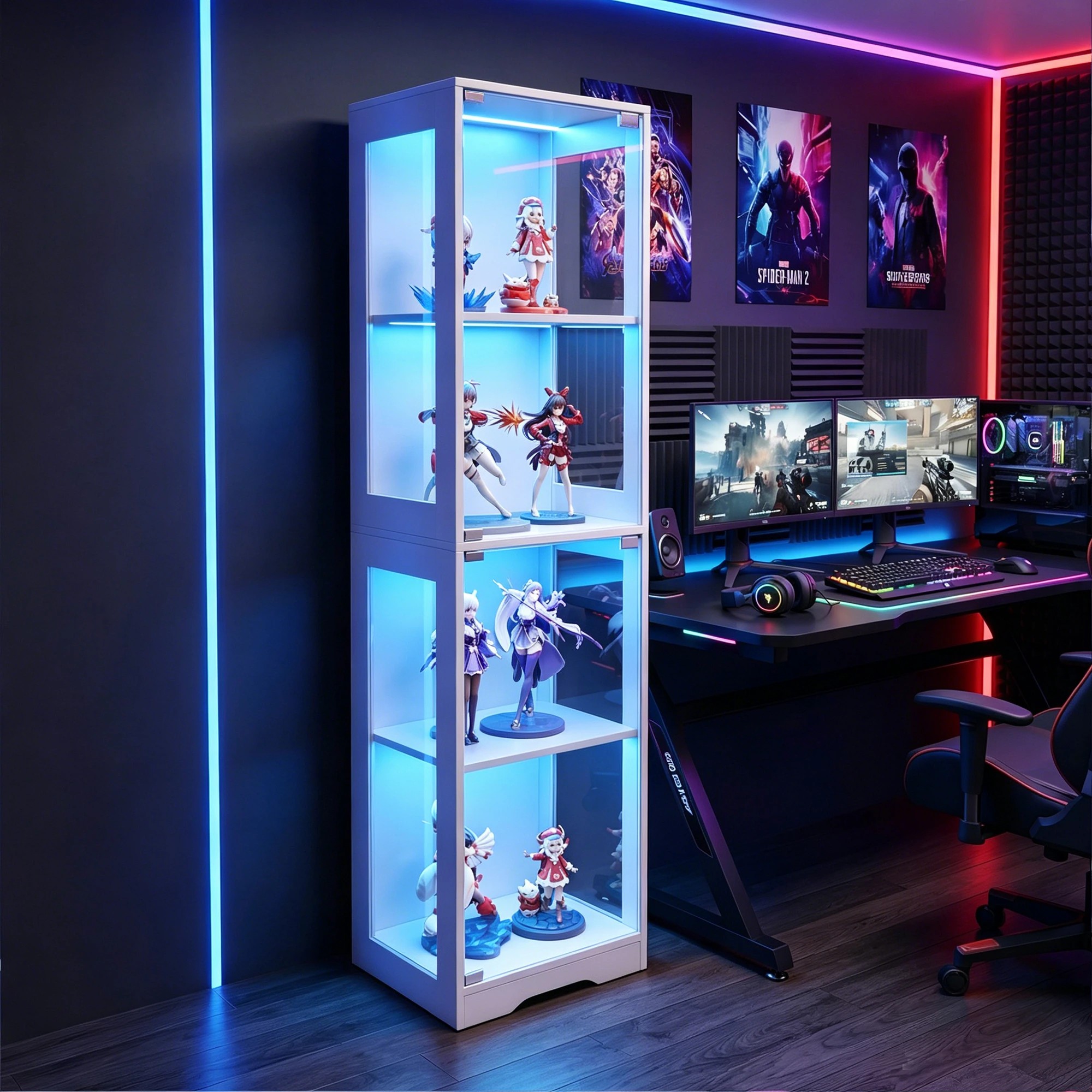 4 Advwin 4 Tier LED Glass Display Cabinet 160cm High Tall Storage Bookshelf - White, 4 of 9