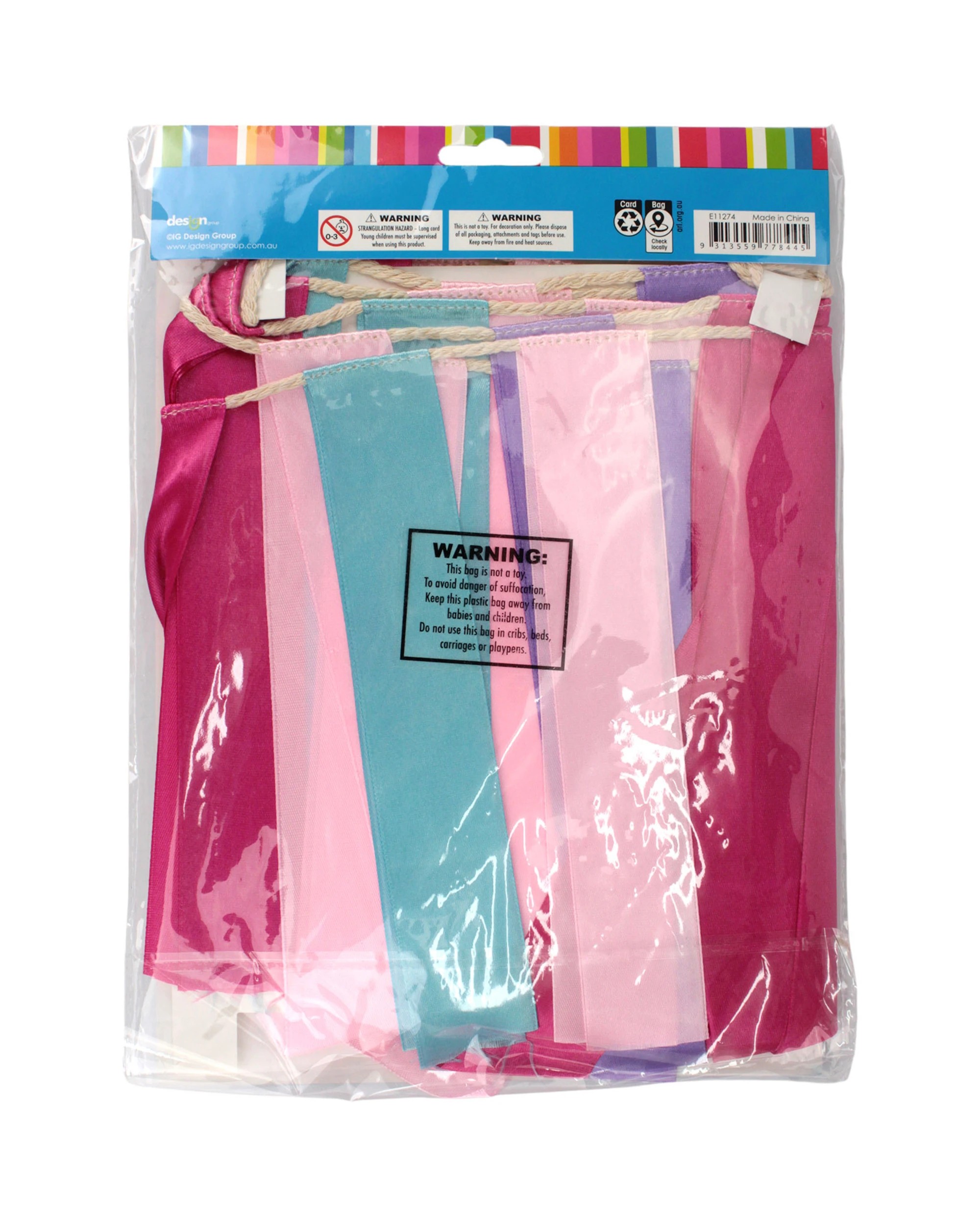 3 Artwrap Pink Purple and Blue Ribbon Garland 3m - Multi, 3 of 3