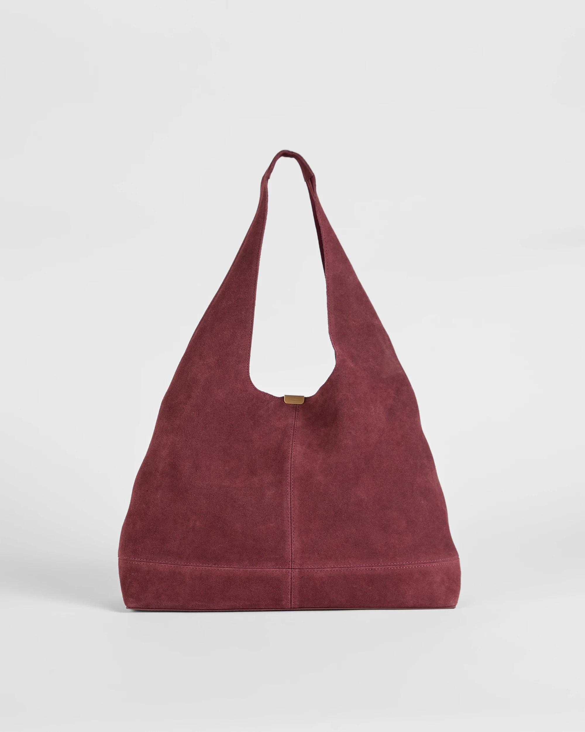 1 Target Premium Suede Leather Slouch Shoulder Bag BURGUNDY, 1 of 1