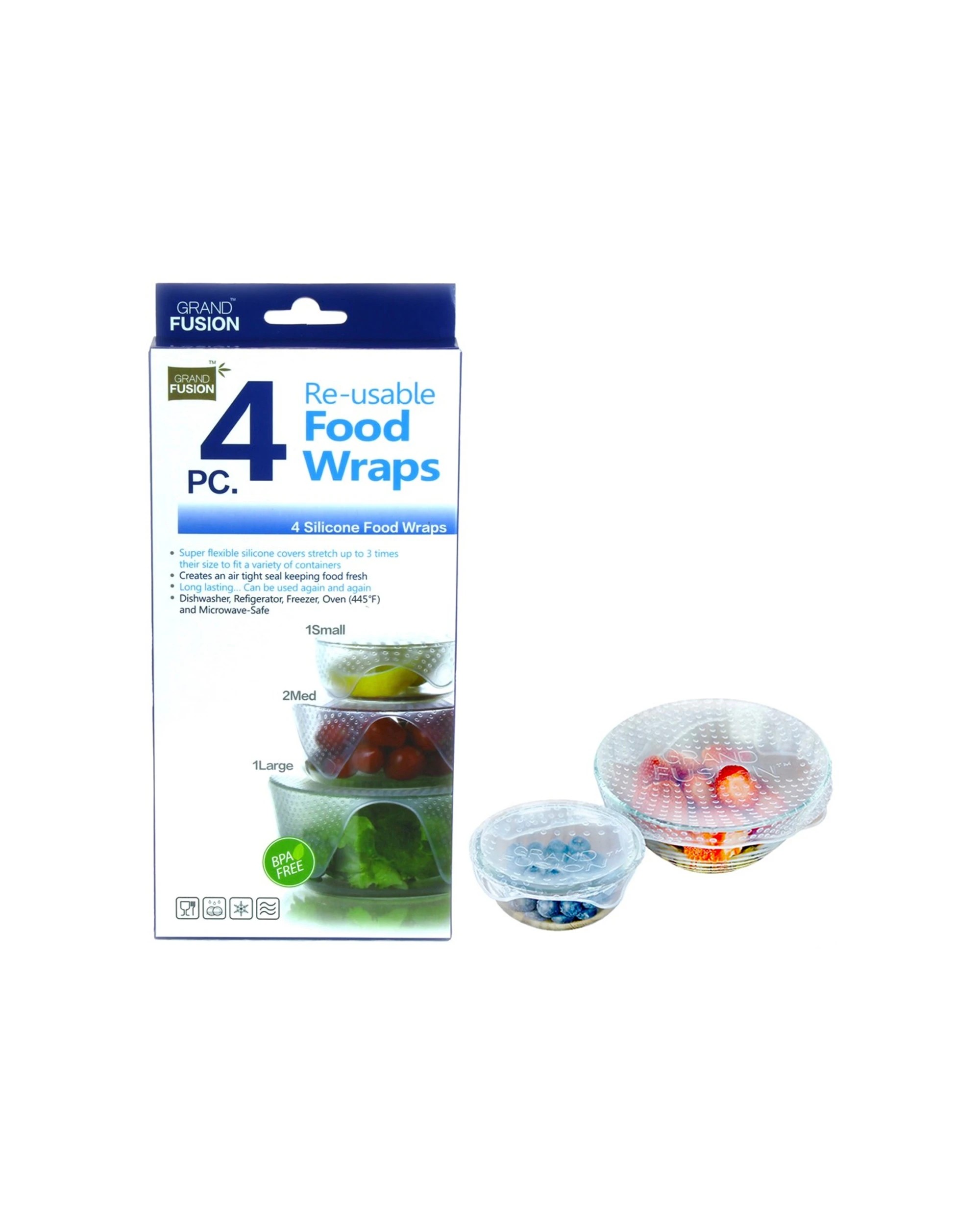1 Grand Fusion 4 Pack Silicone Food Wraps Reusable Airtight Seal Microwave Safe - Clear, 1 of 3