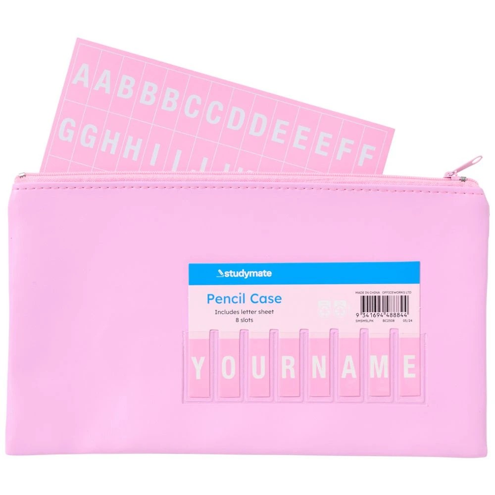2 Studymate Single Zip Name Pencil Case Small Light Pink, 2 of 5