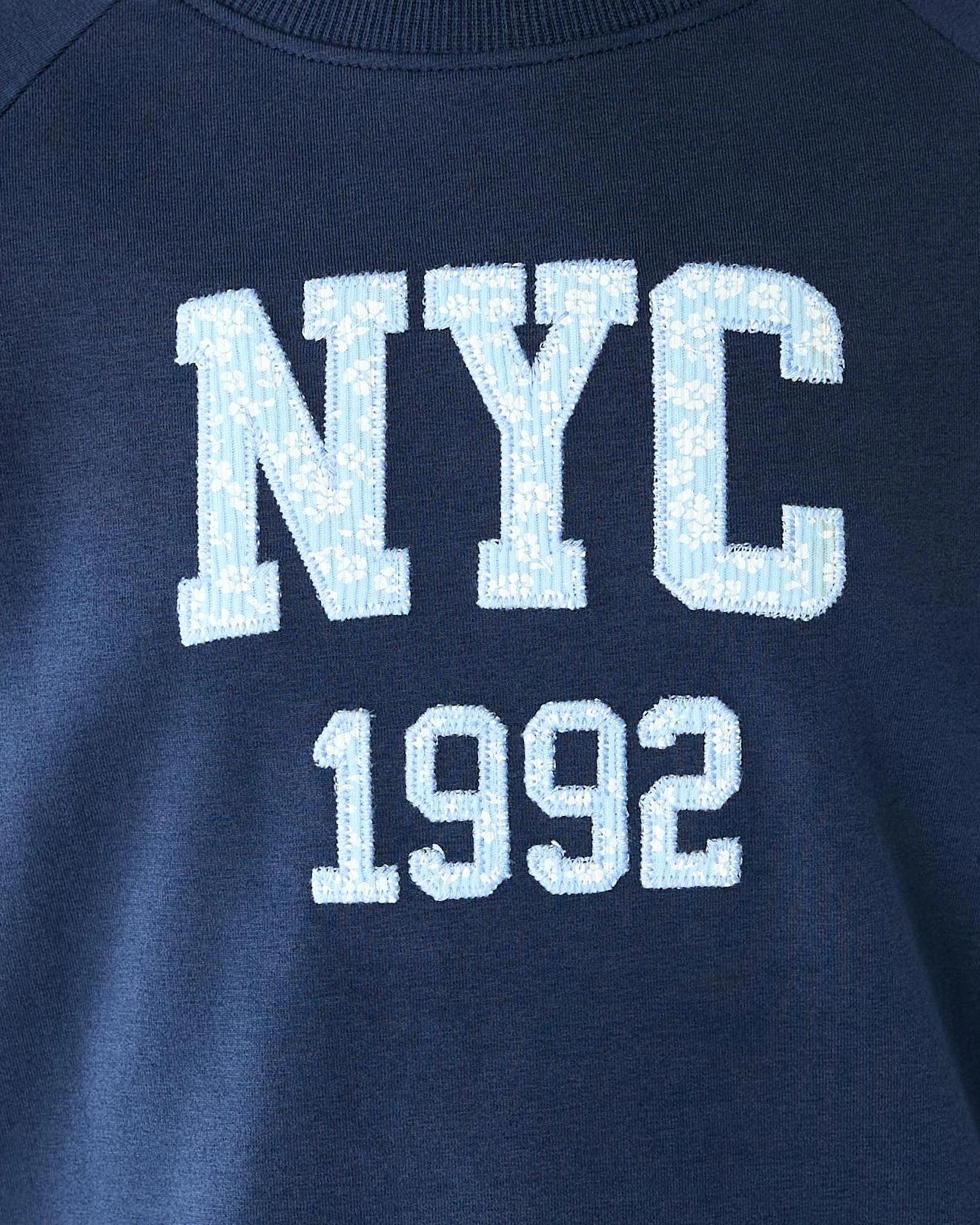 5 Short Raglan Sleeve Patchwork T-shirt Blue Text, 5 of 8