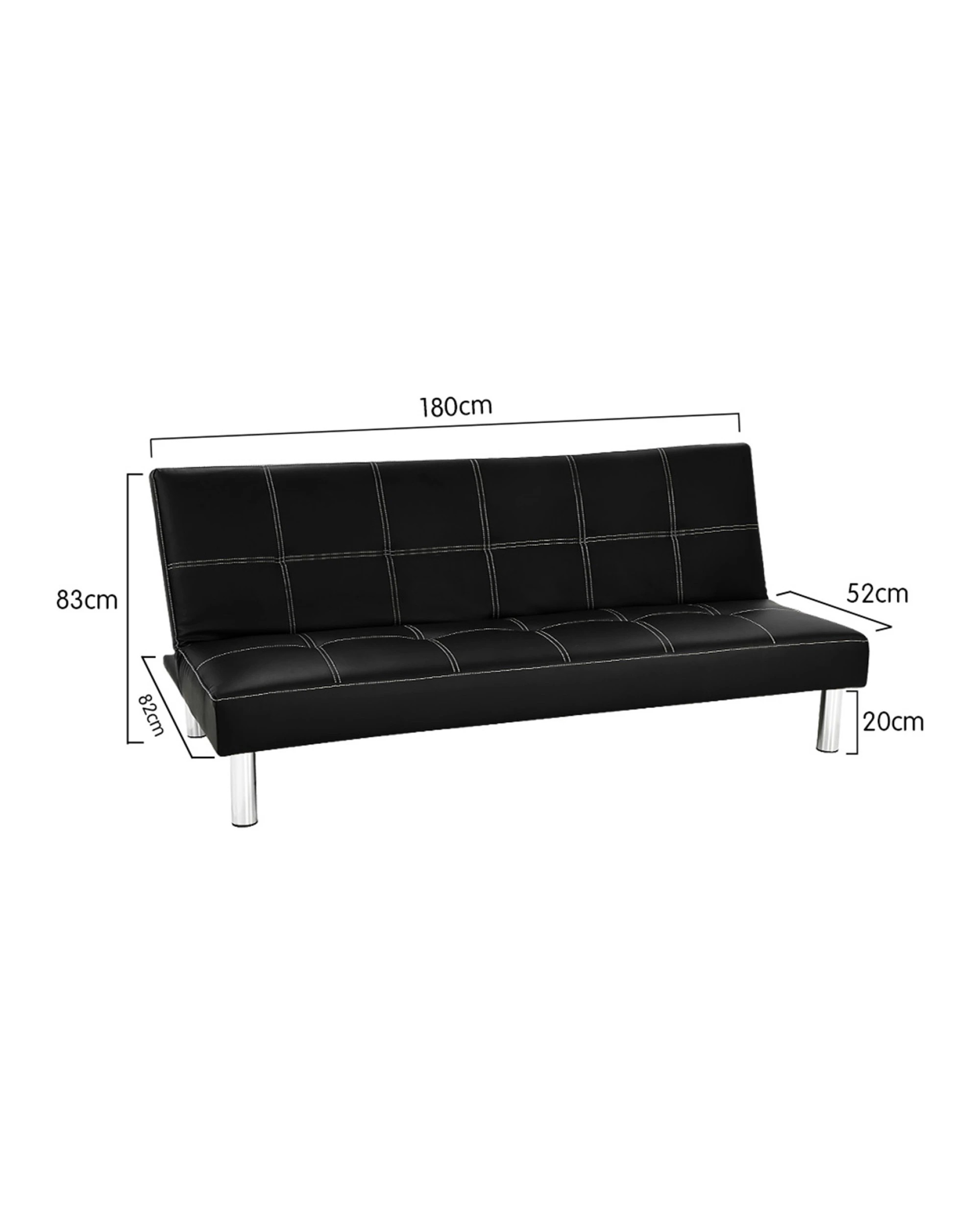 6 Sarantino 3 Seater Faux Leather Sofa Bed Couch - Black, 6 of 6