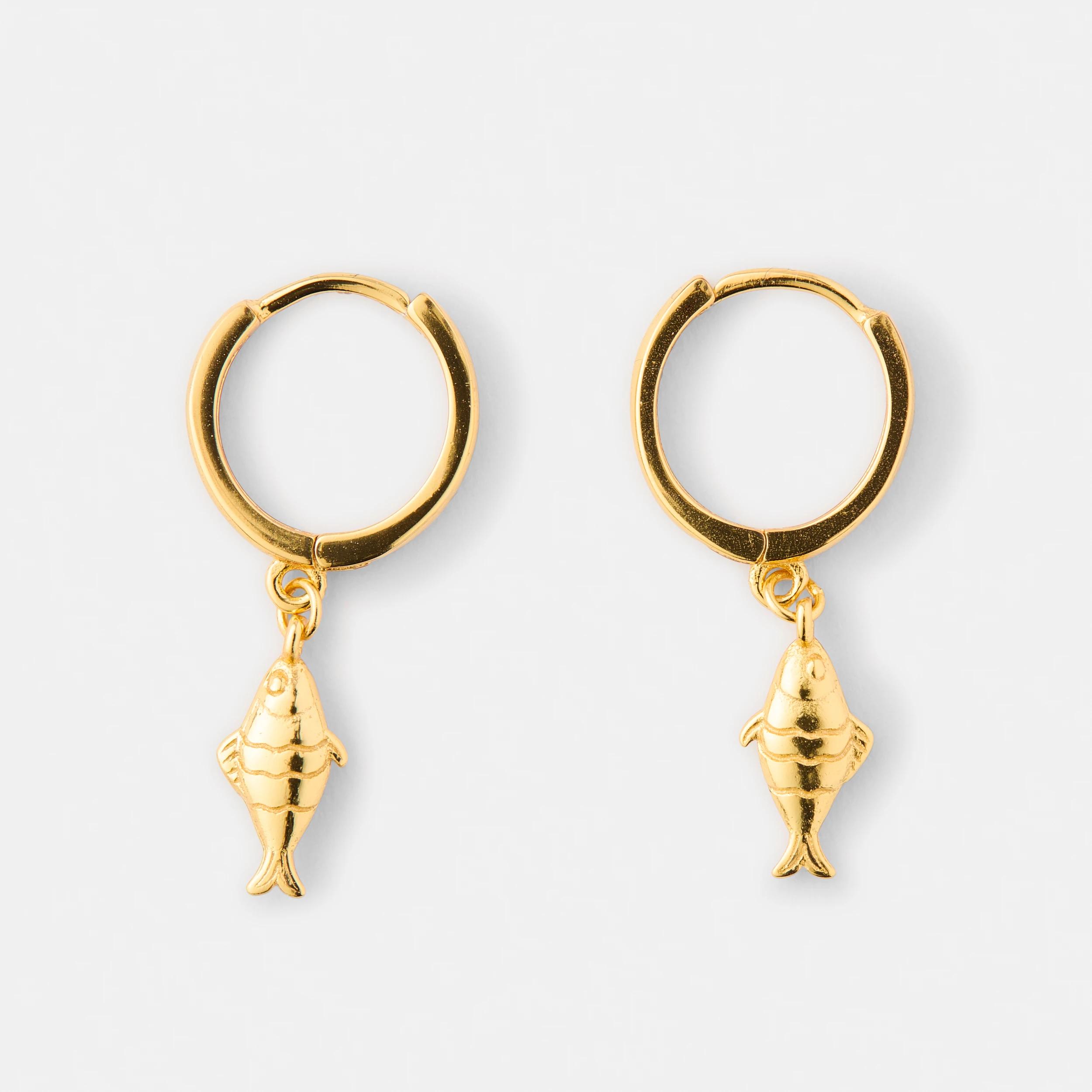 1 Gold Plated Sterling Silver 925 Fish Huggie Earrings Gold, 1 of 4