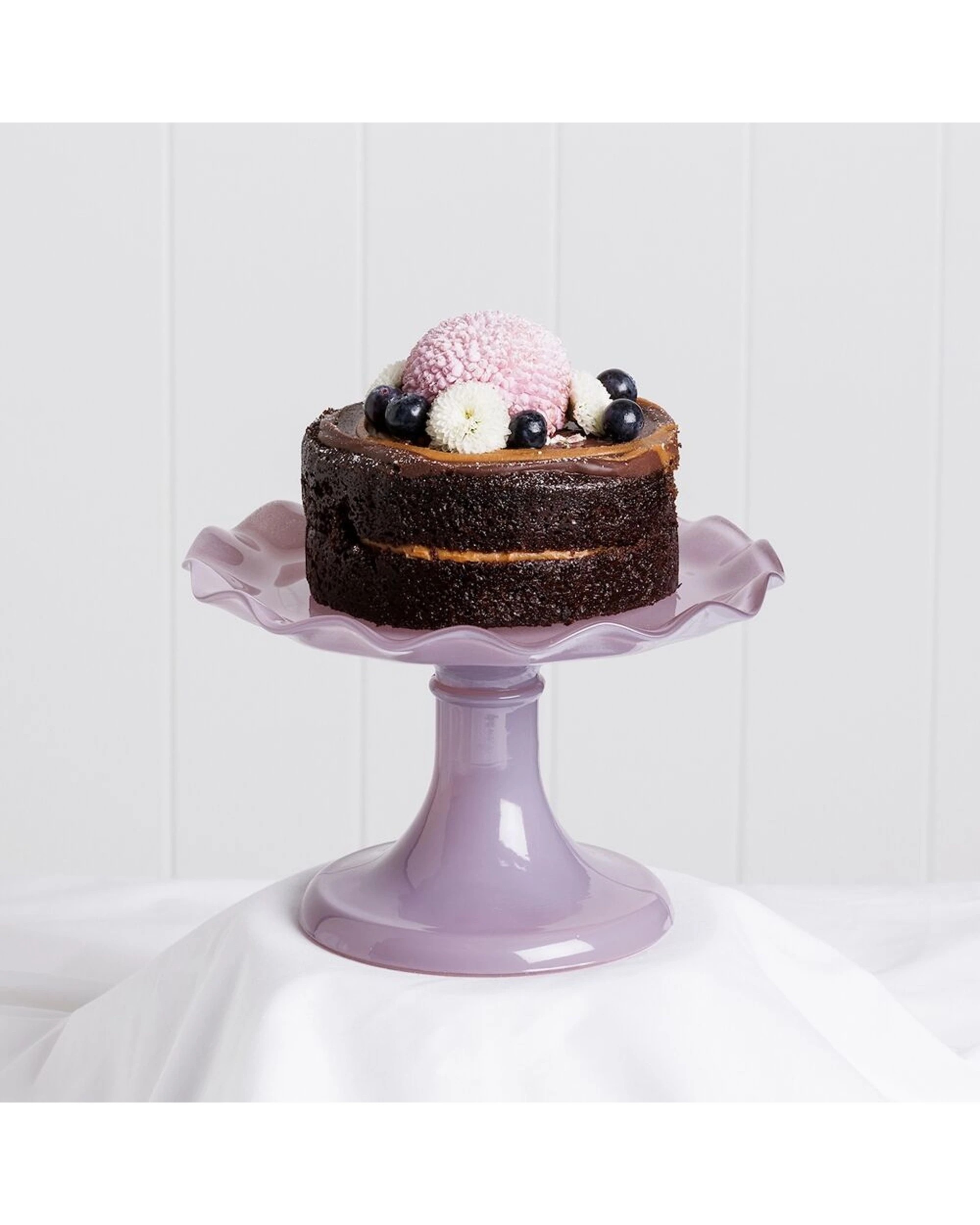 2 Ecology Soda Glass Ruffle Fluted Edged Cake Stand 20x12.5cm Iris - Purple, 2 of 4
