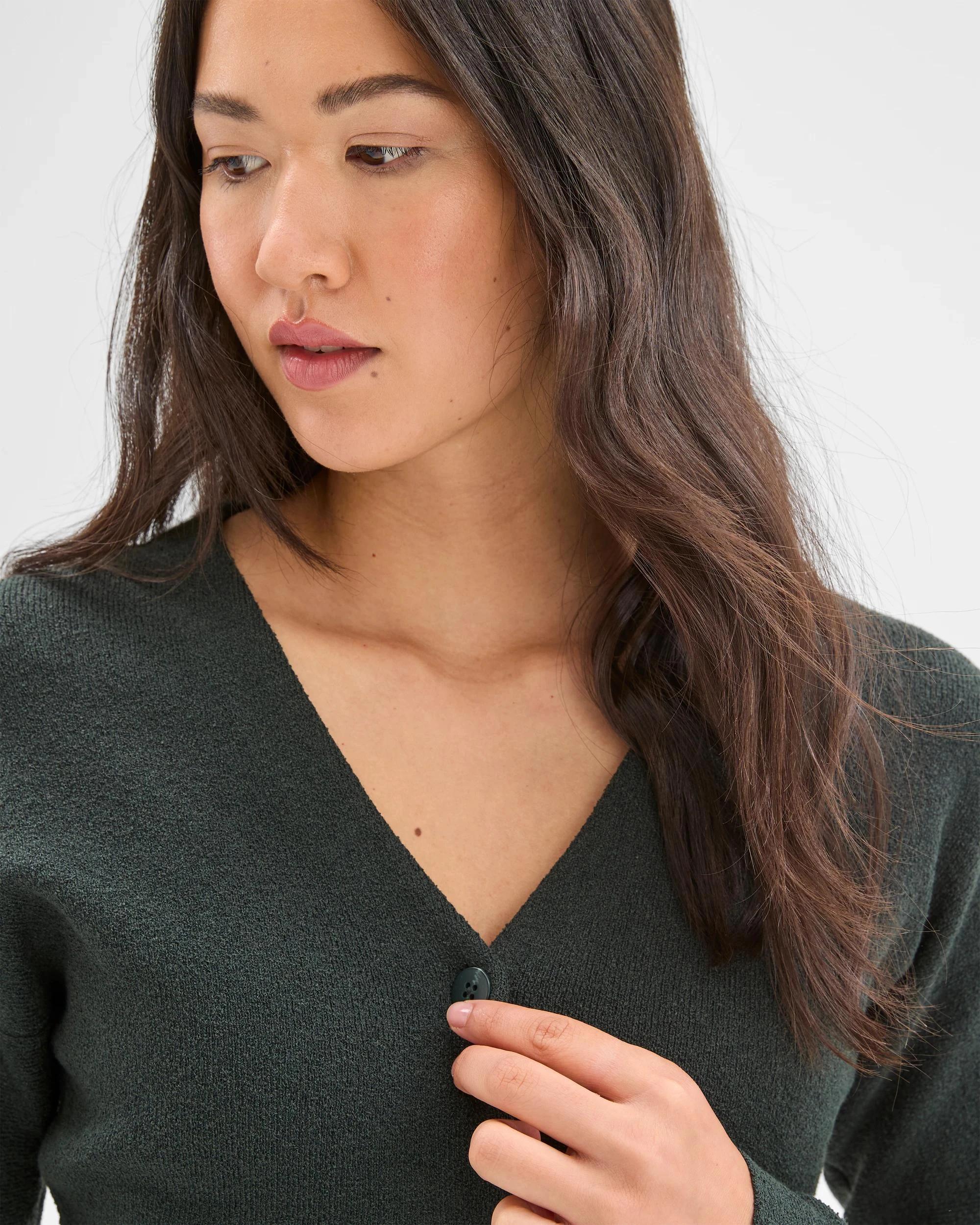 5 Preview Boucle Long Sleeve Cocoon  Cardigan MID JADE, 5 of 6