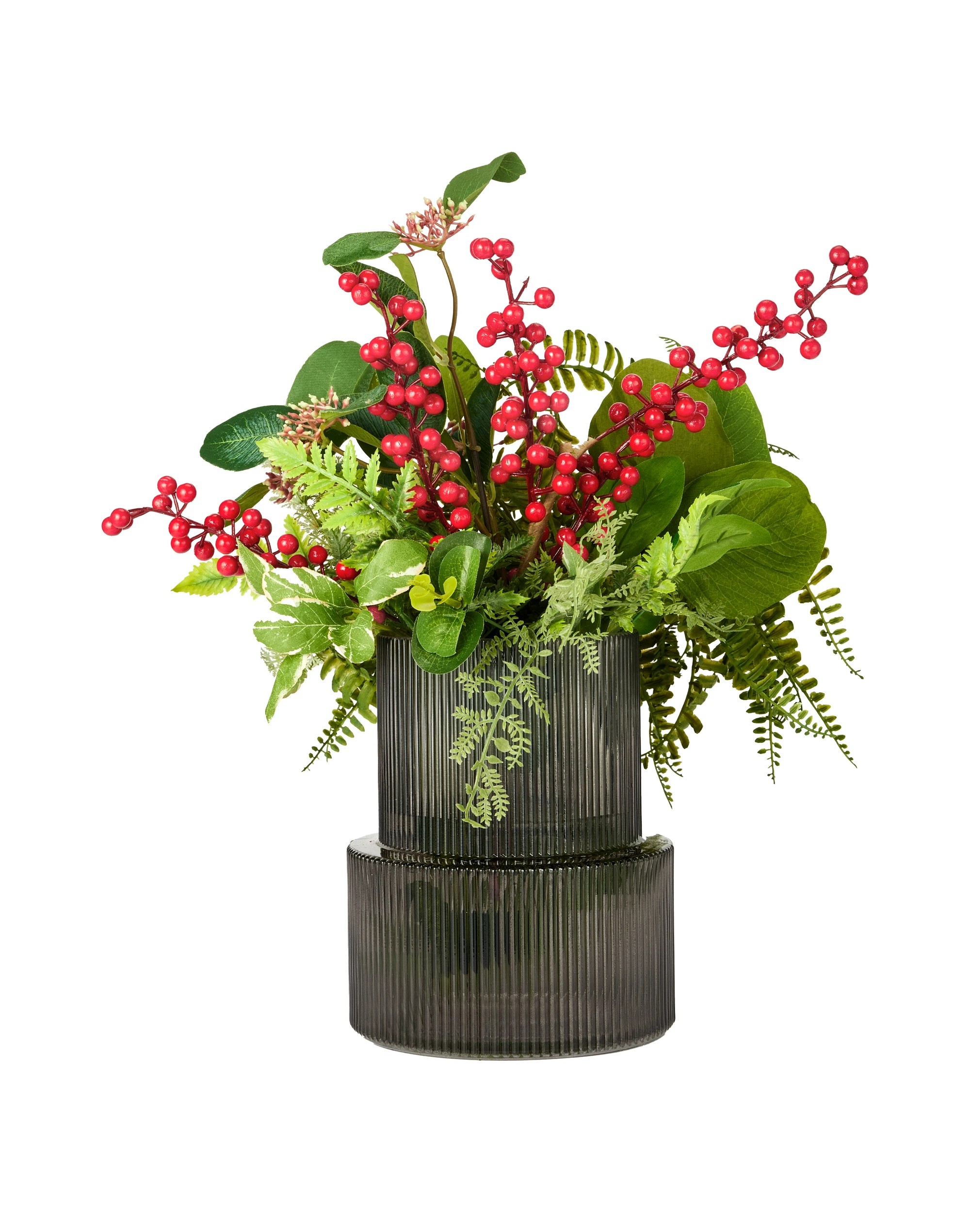 1 Ribbed Smoke Glass Vase, 1 of 5