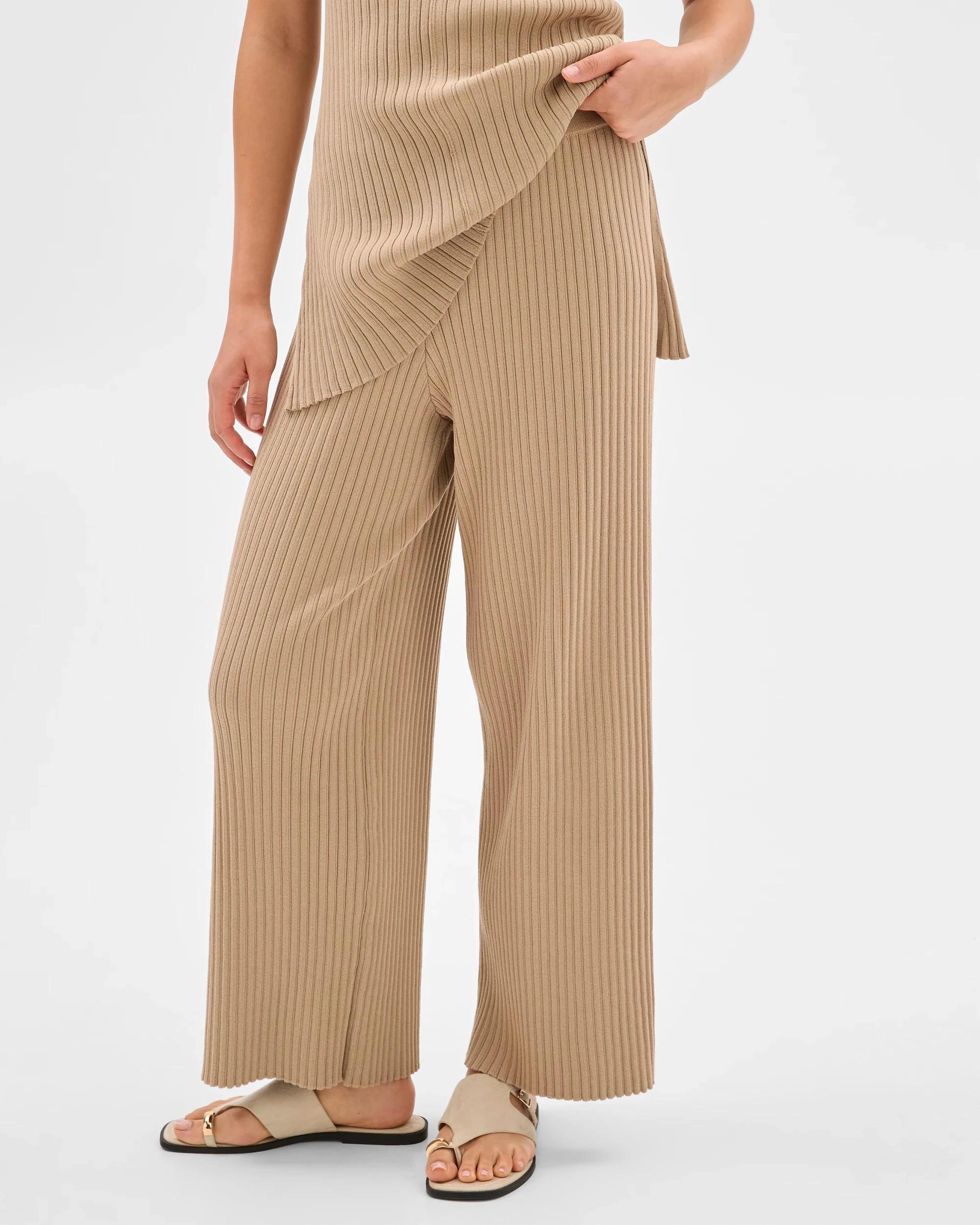 2 Target Ribbed Wide Leg Knit Pants SAND, 2 of 6