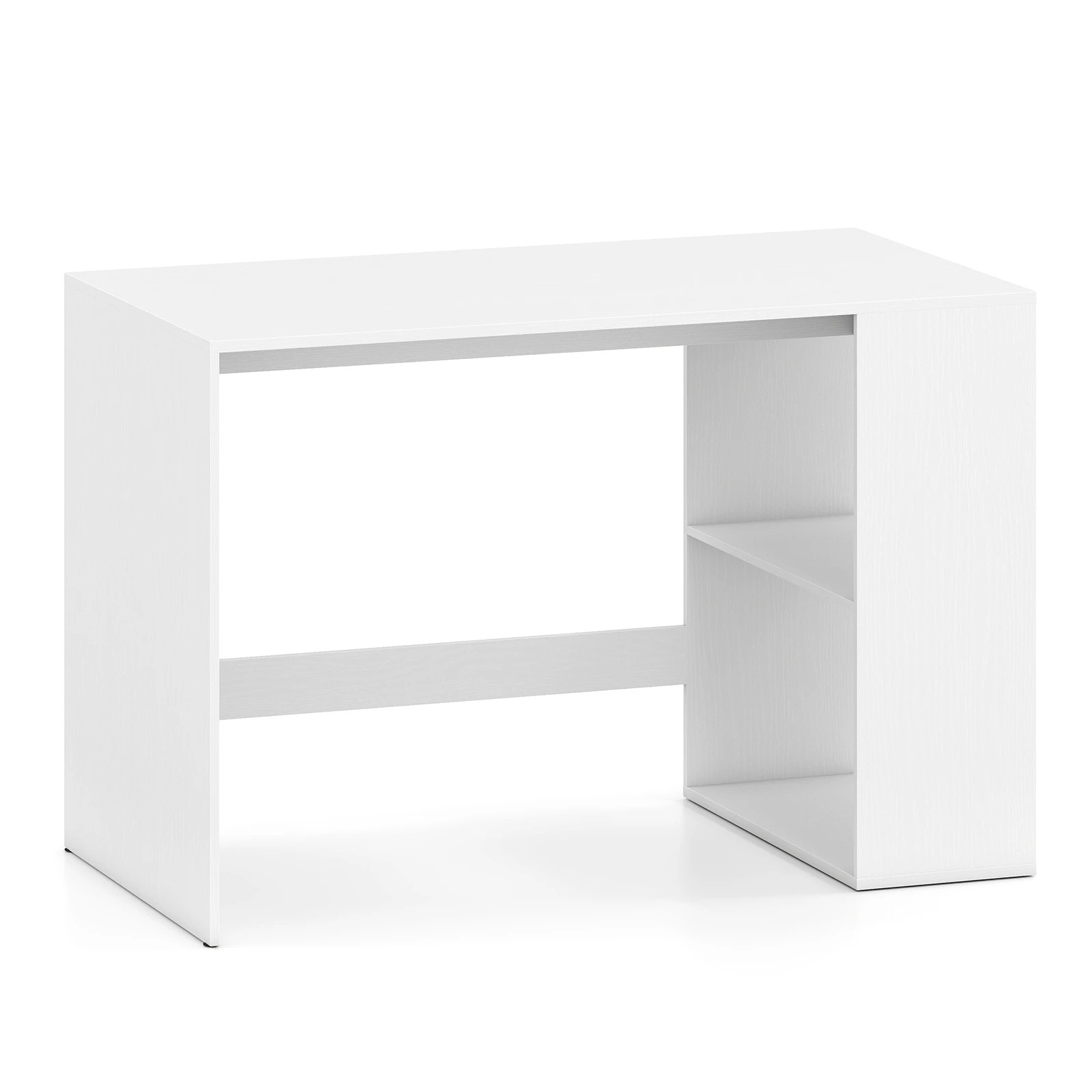 1 Costway 112cm Computer Desk w/2-Tier Bookshelf Study Writing Table - White, 1 of 6