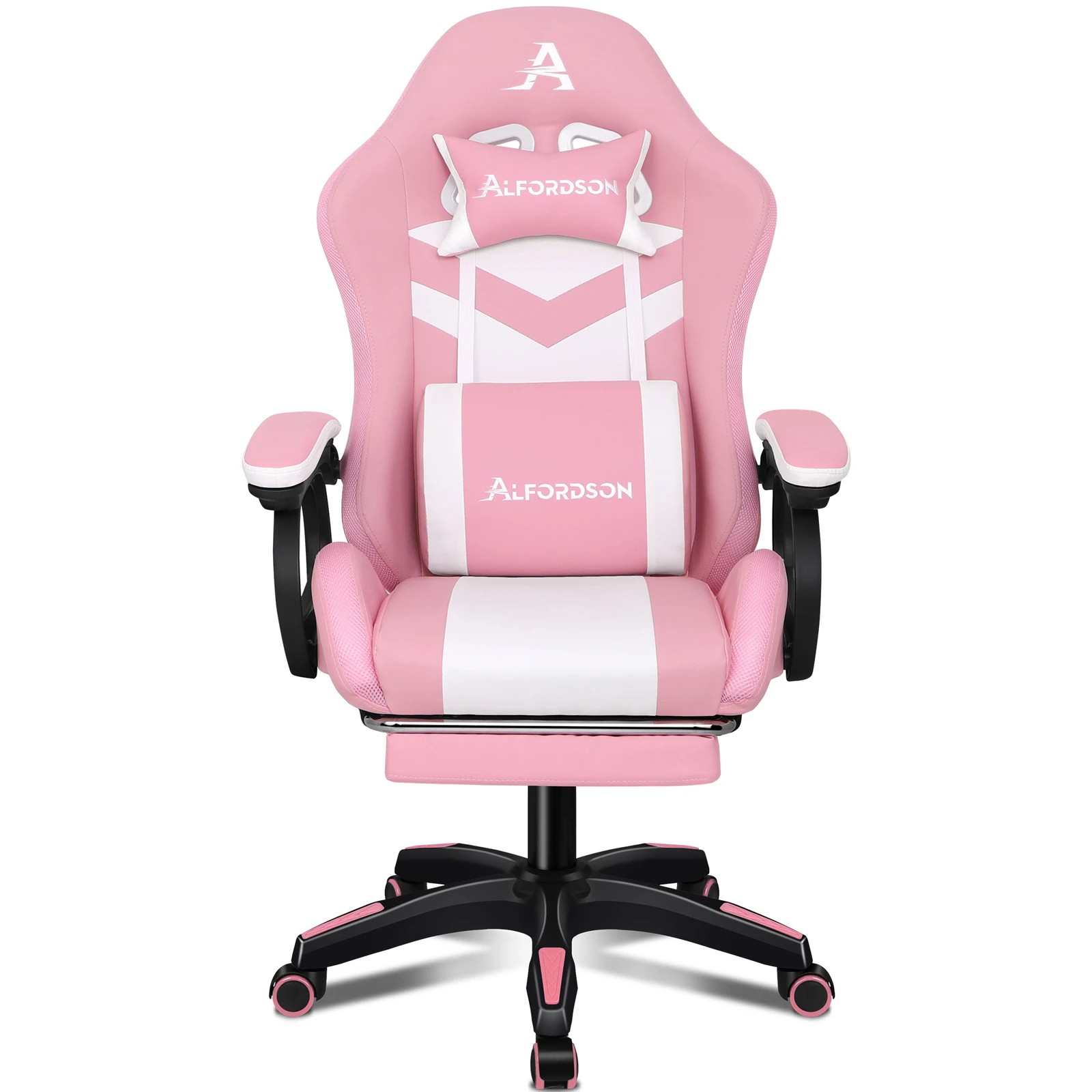 6 Alfordson Gaming Office Chair 12 RGB LED Massage Computer Seat Footrest - Pink, 6 of 10