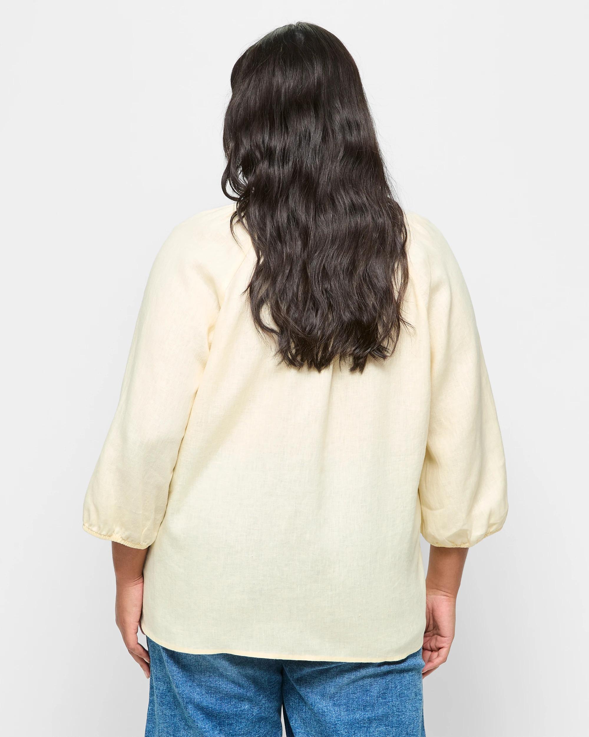 4 Target Curve Plus-size European Linen Popover Blouse — Soft Butter Yellow (size 16+) SOFT BUTTER, 4 of 5