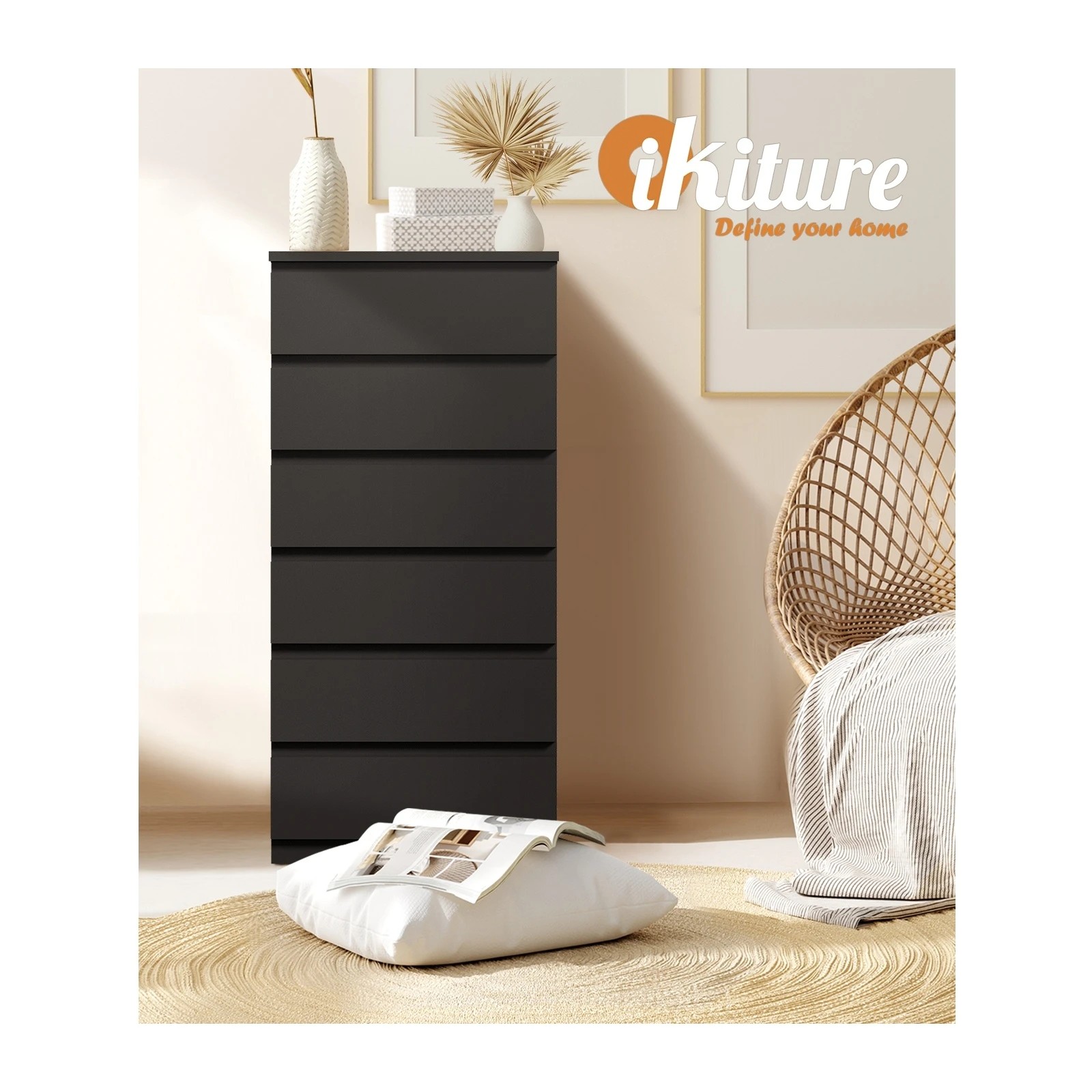 5 Oikiture 6 Chest Of Drawers Tallboy Dresser Table Storage Cabinet
 - Black, 5 of 10