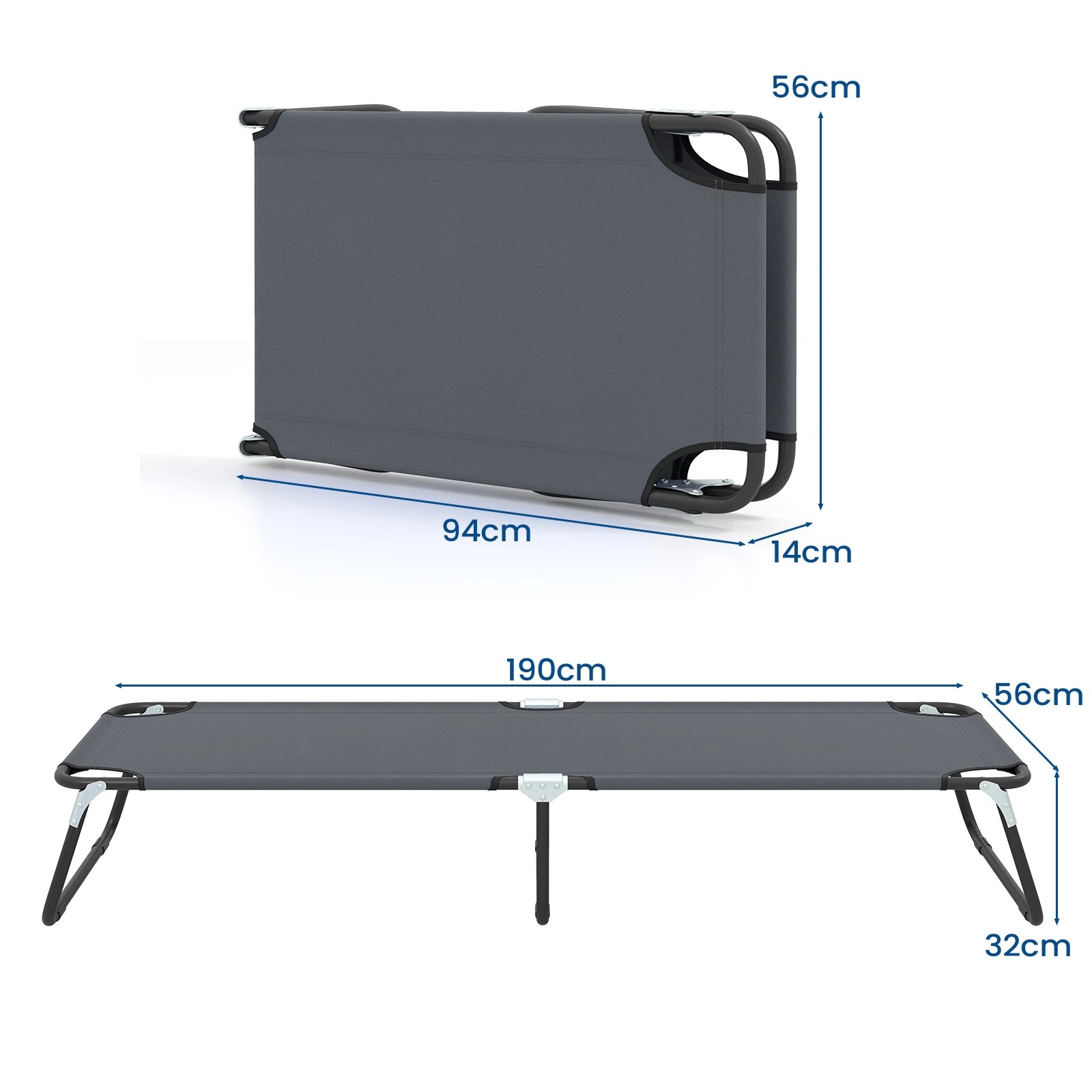 2 Costway 190cm Folding Camping Bed Lightweight Sleeping Cot Bed - Grey, 2 of 4
