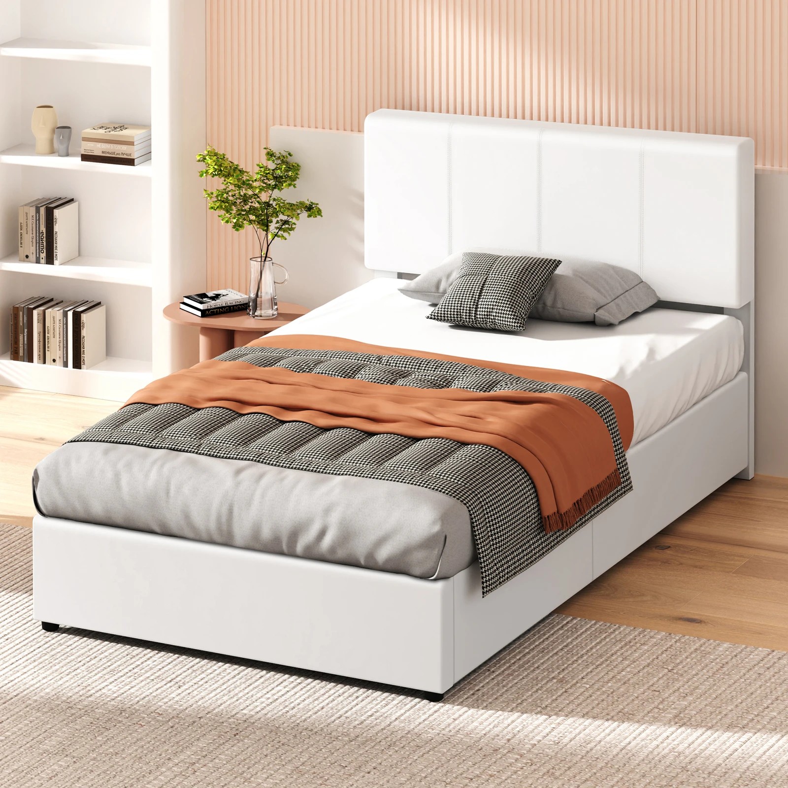 6 Alfordson Bed Frame Single Gas Lift Storage Adjustable Headboard Luria - White, 6 of 10