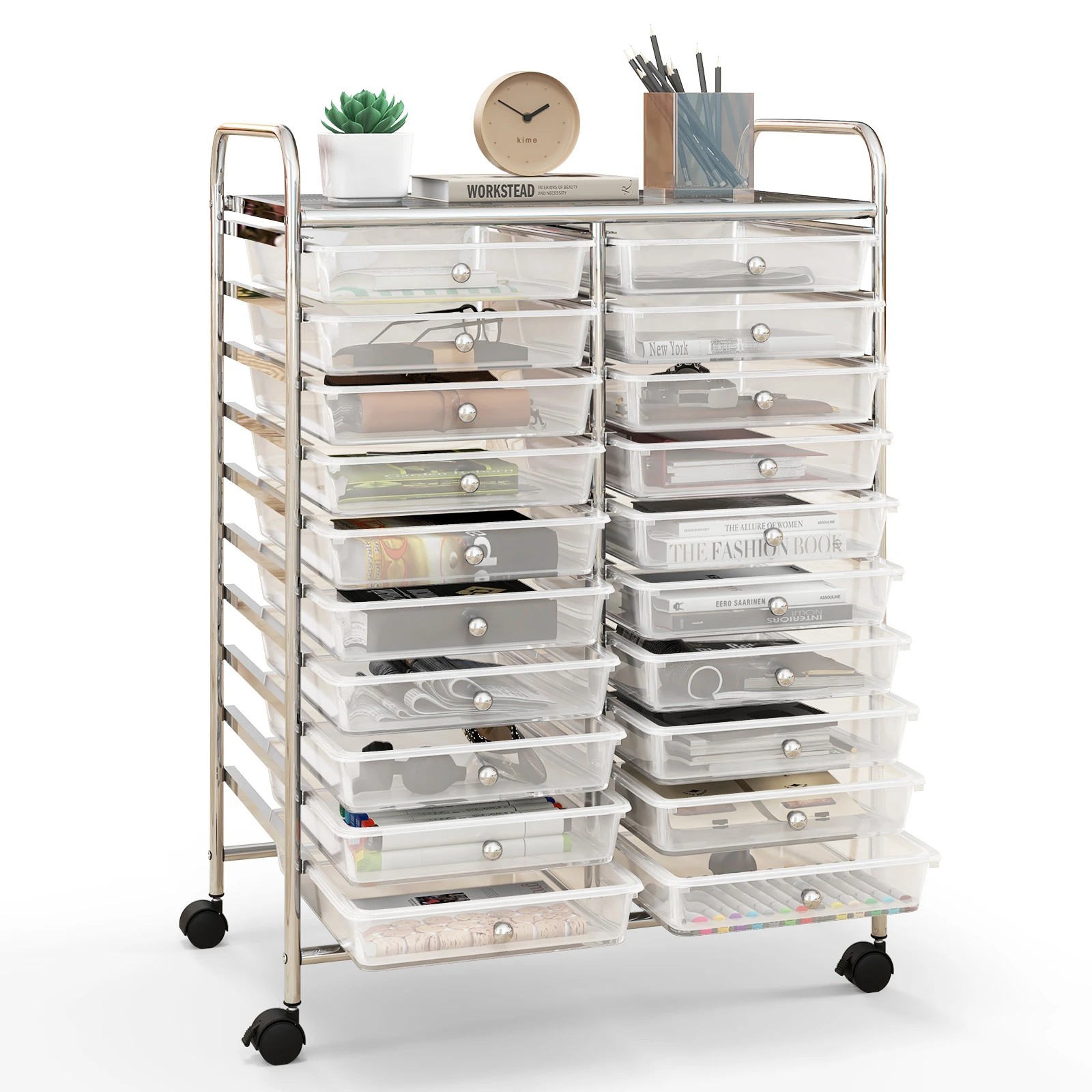 3 Costway 20 Drawers Rolling Storage Trolley Cart Filing Organizer - Clear, 3 of 3