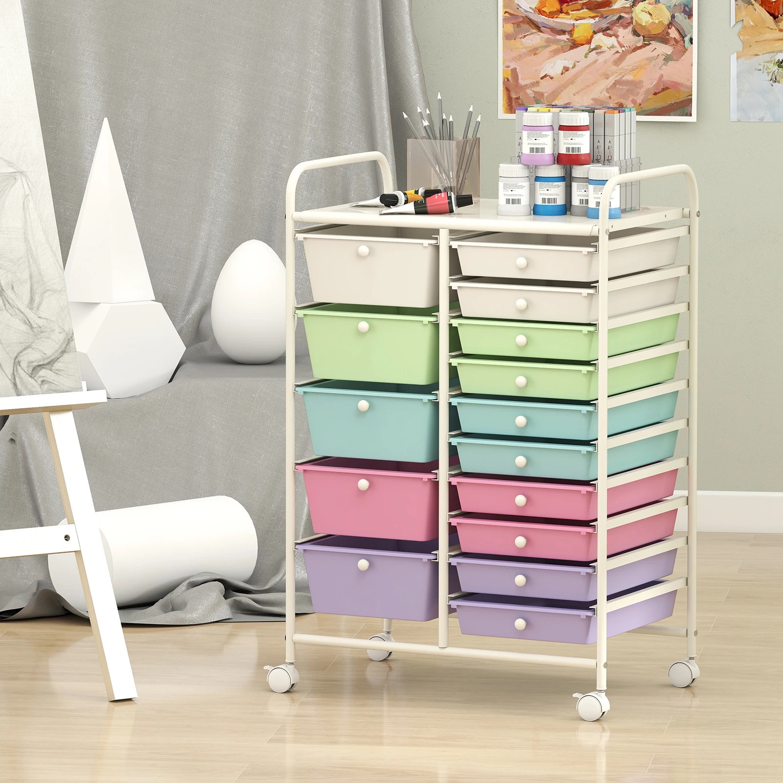 3 Costway 15 Drawers Rolling Storage Cart Mobile Utility Trolley - Multi, 3 of 6