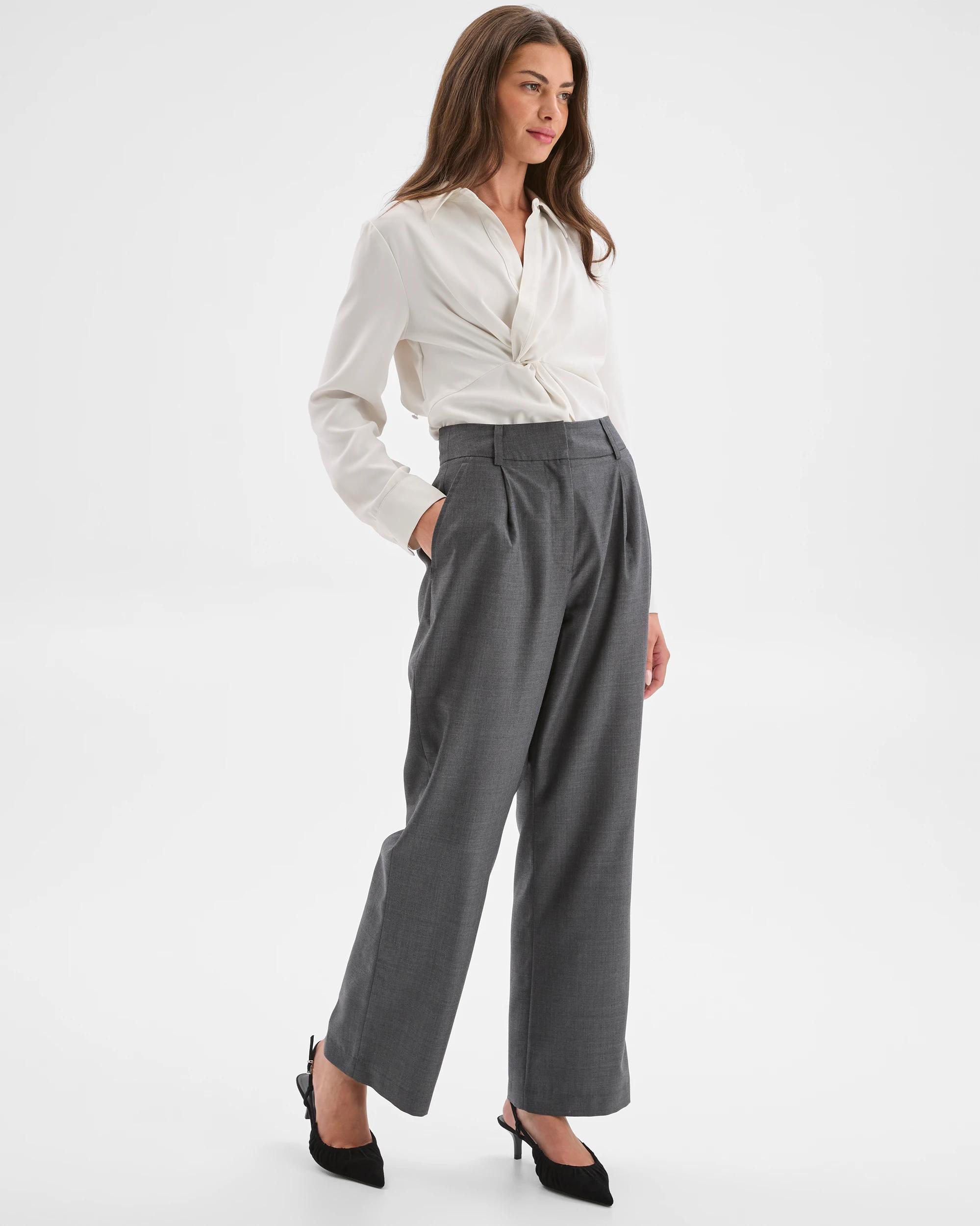 1 Target Petites Petites Wool Blend Tailored Straight Leg Pants CHARCOAL, 1 of 6