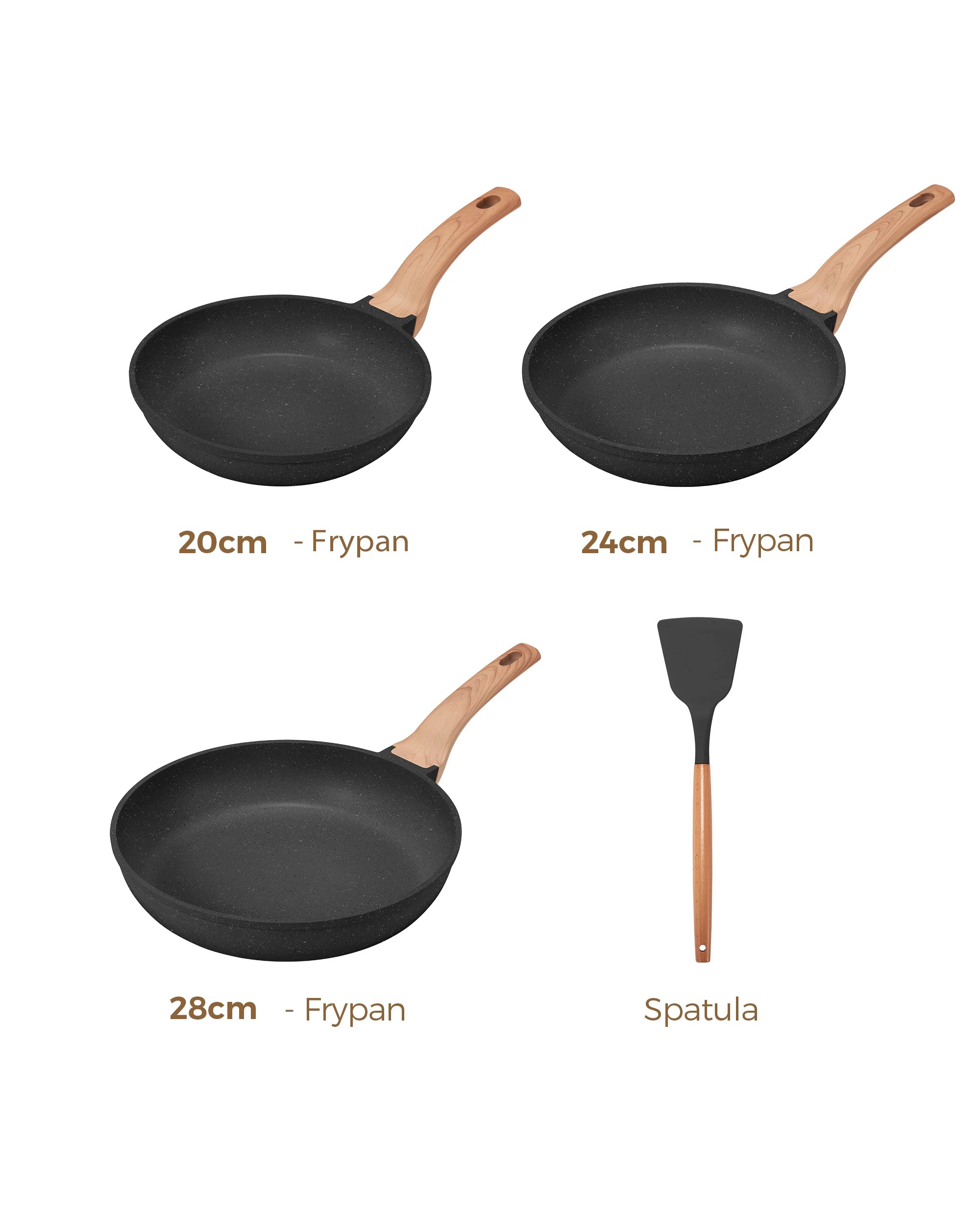 9 ZUNI 3PCS Nonstick Cookware Frying Pan Set Stainless Steel Base Black, 9 of 9