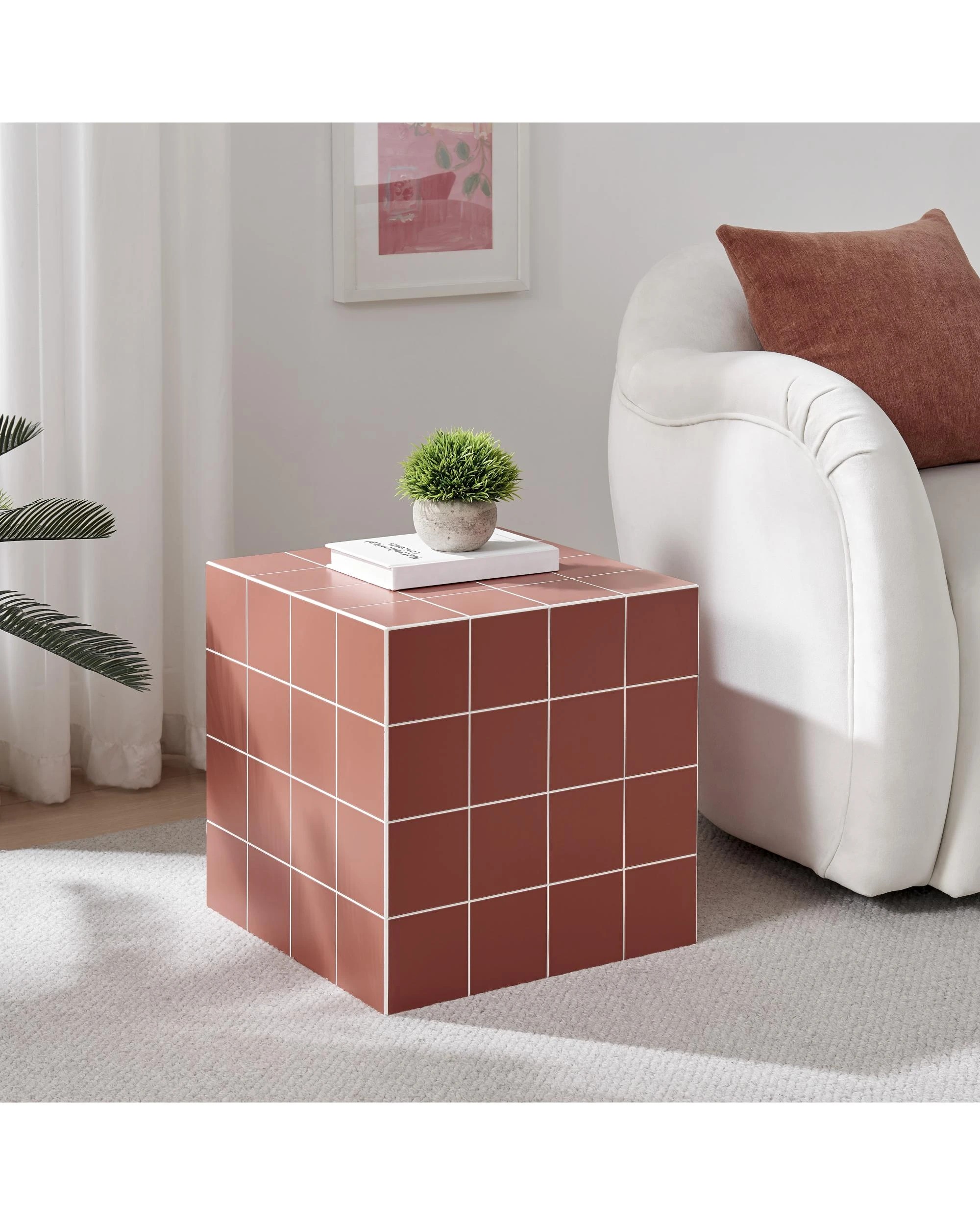 2 Kodu Side Table Cube Bedside Storage Terracotta - Orange, 2 of 6