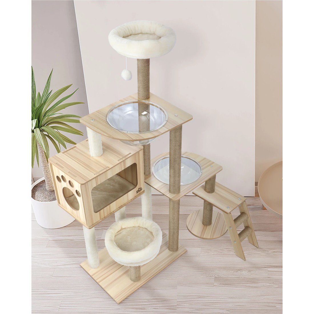 2 Alopet Cat Tree Tower Scratching Post Scratcher Cats Condo House Bed Wood 142cm
 - Natural, 2 of 8