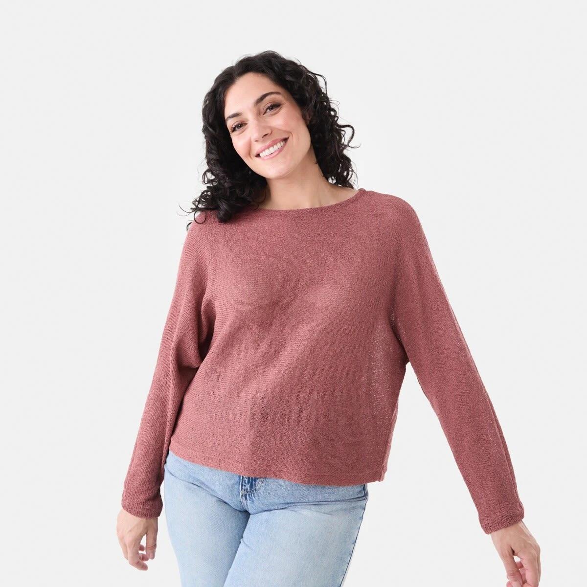1 Open Knit Batwing Sleeve Jumper Dried Red, 1 of 5