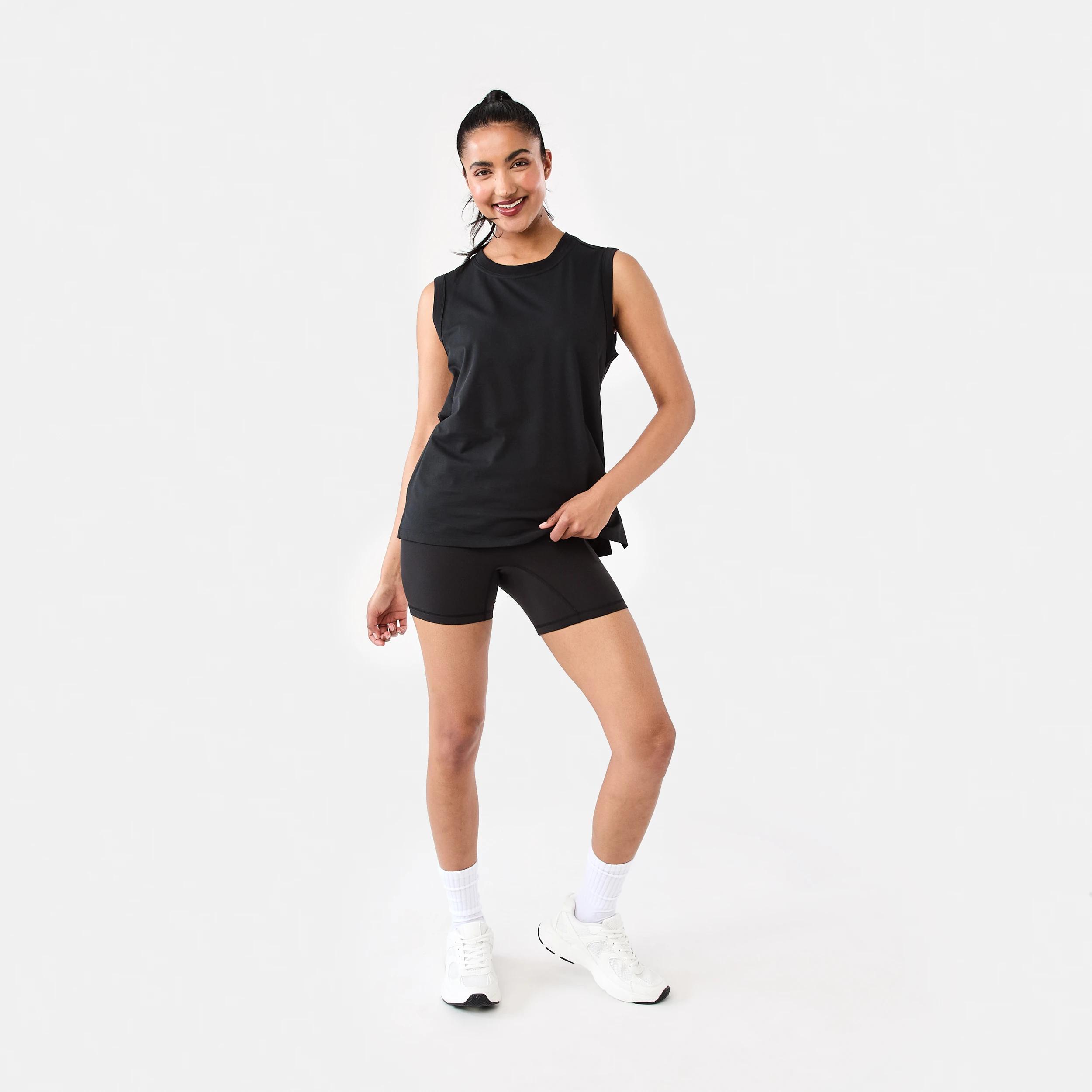 3 Active Womens Ribbed Waist Bike Shorts BLACK, 3 of 7