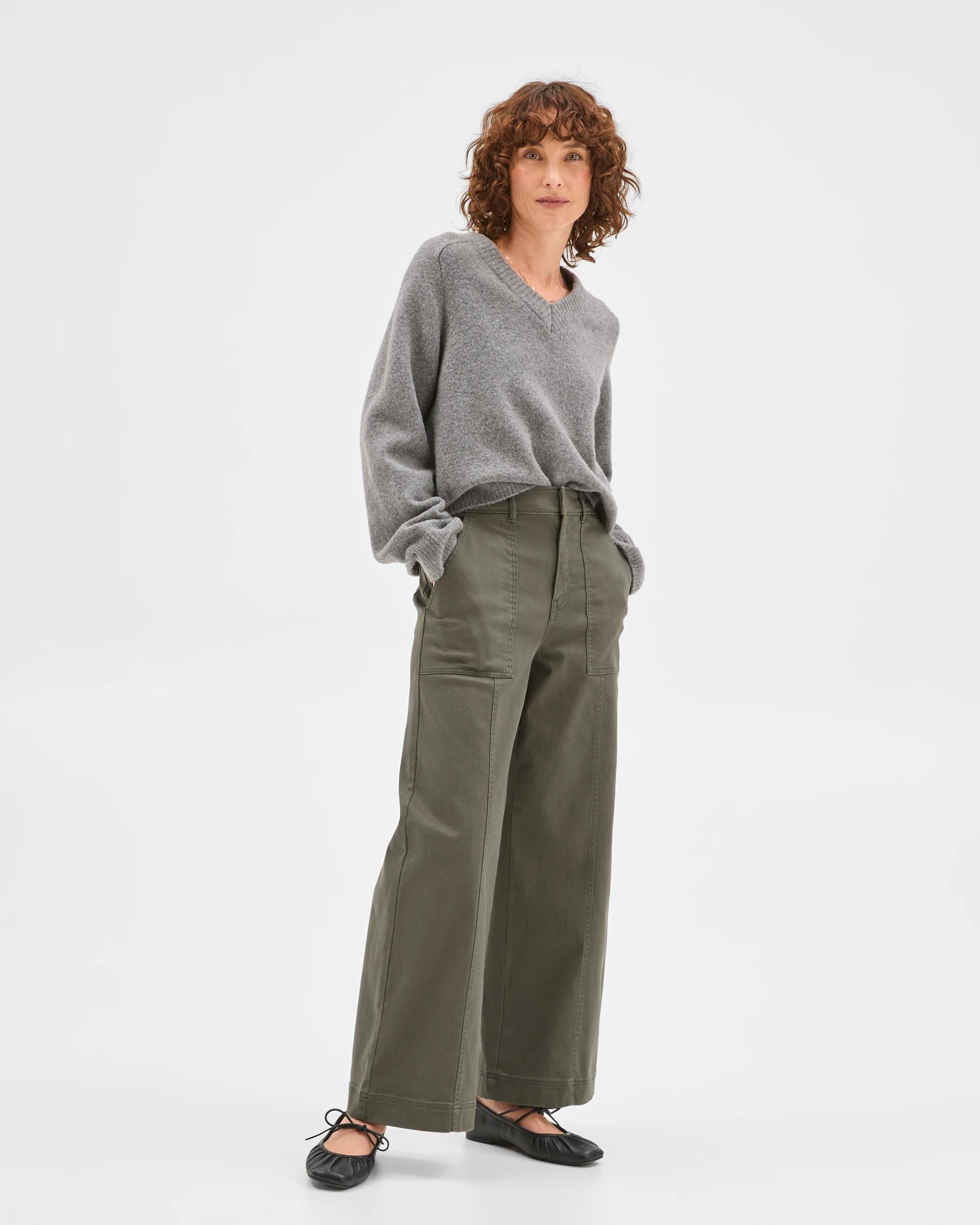 1 Target Woman Australian Cotton Blend Stretch Twill Wide Leg Pants OREGANO, 1 of 6
