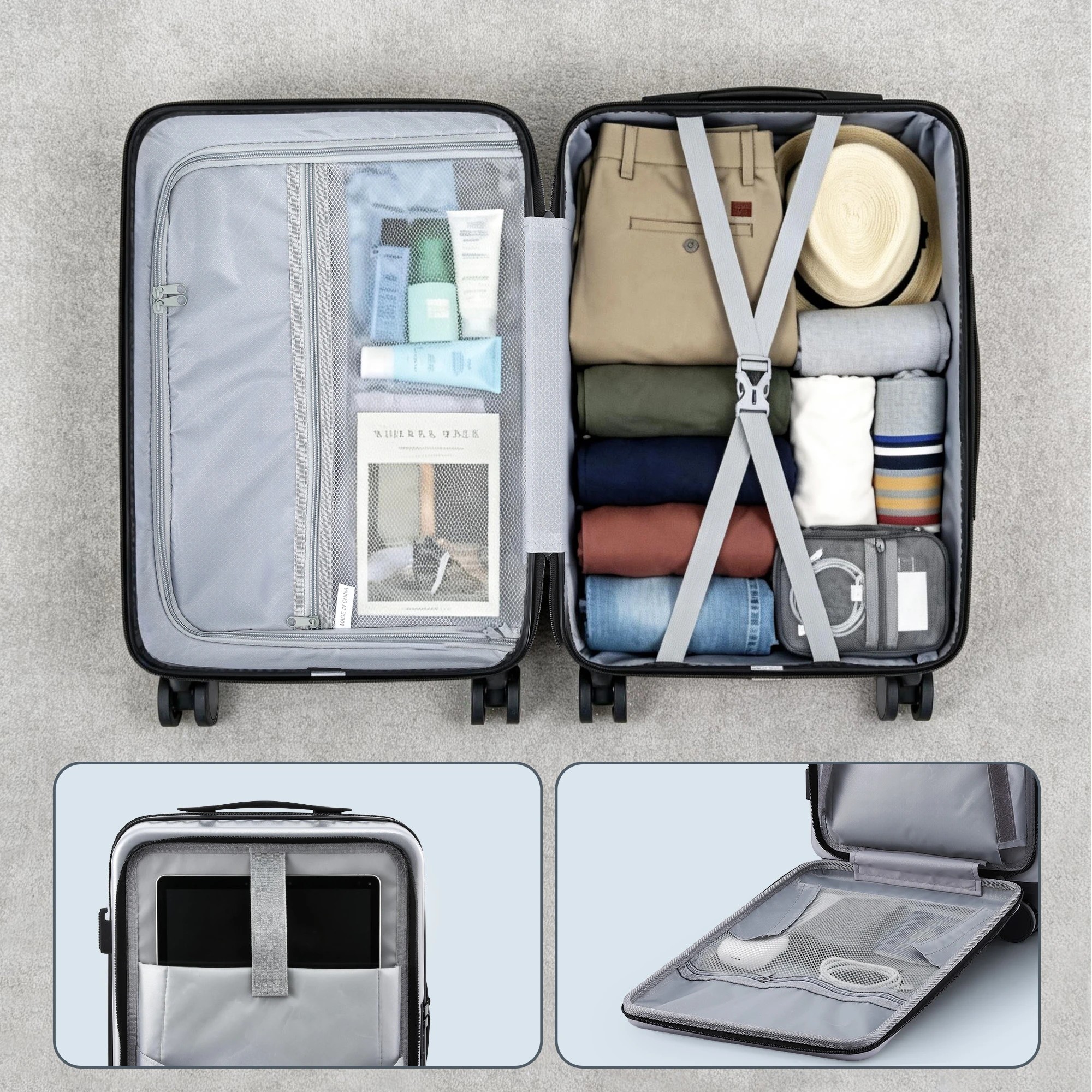 9 Wanderlite 20" Luggage Suitcase Front Pocket Travel Carry On Dual TSA - Silver, 9 of 9