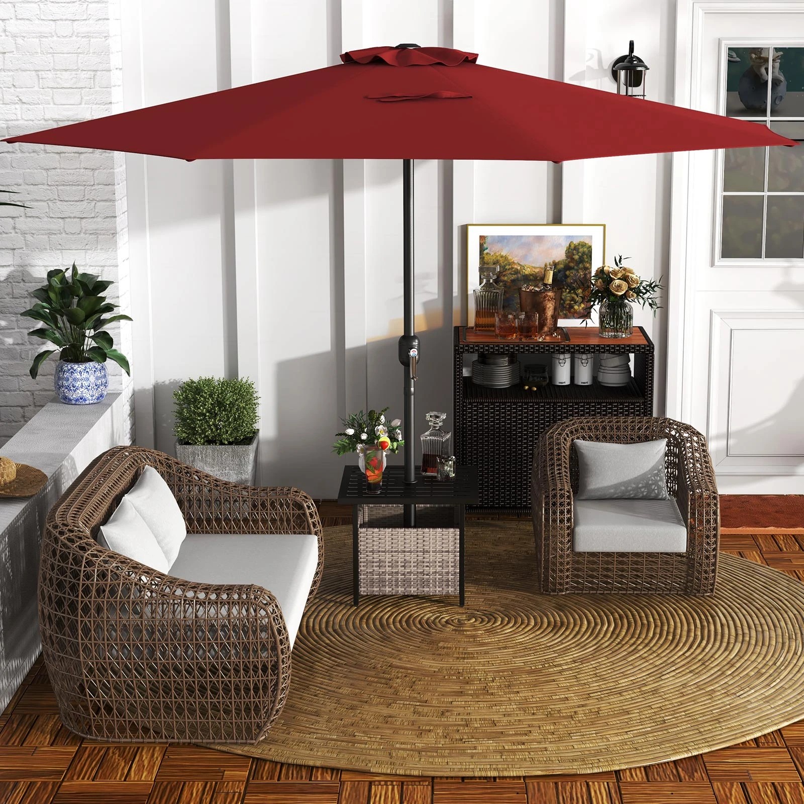 2 Costway 3.6m Patio Umbrella Outdoor Market Double-Tiered Table Umbrella - Red, 2 of 3