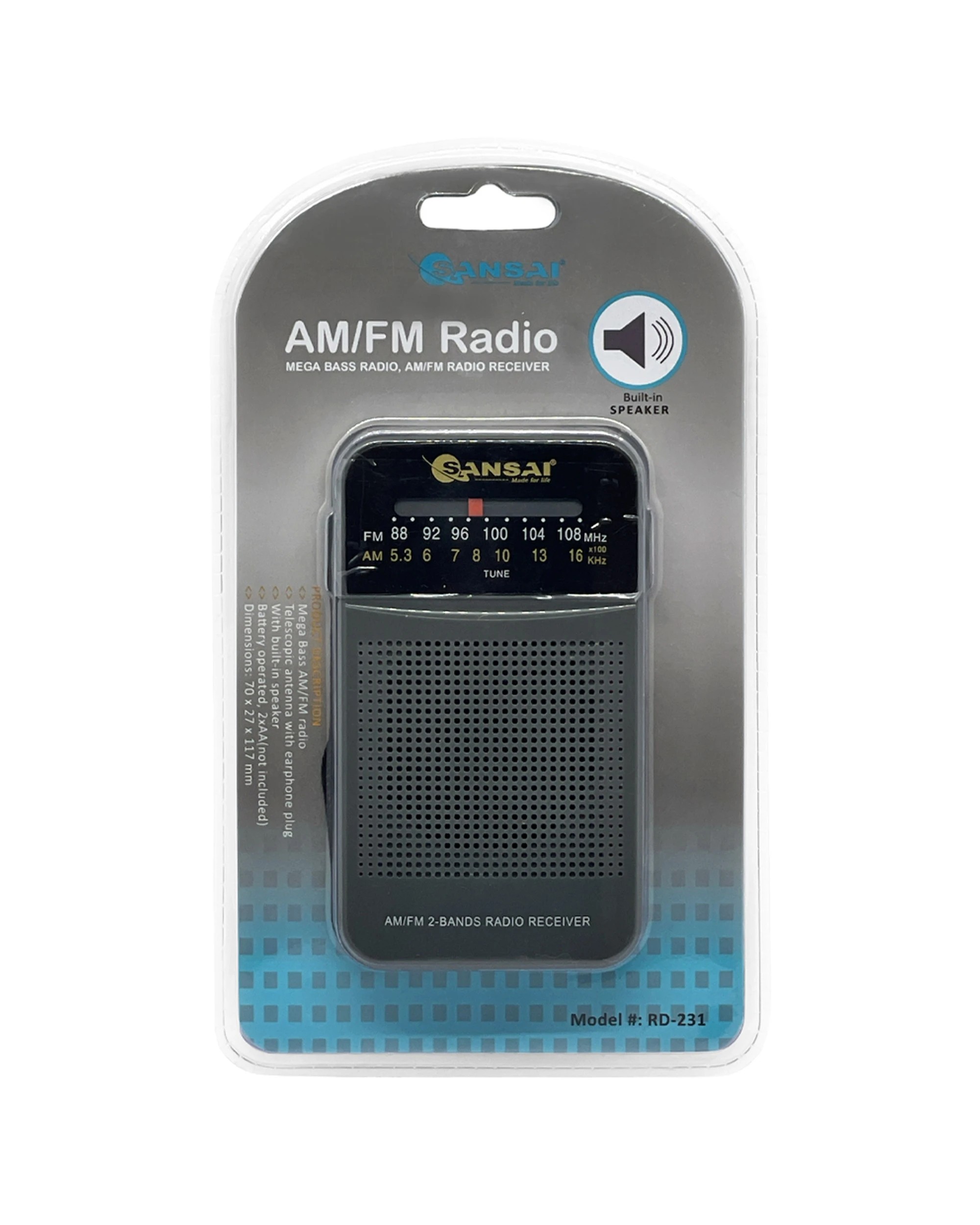 1 Sansai AM FM Mega Bass 2-Band Portable Speaker Radio Receiver 11.7cm - Grey, 1 of 3
