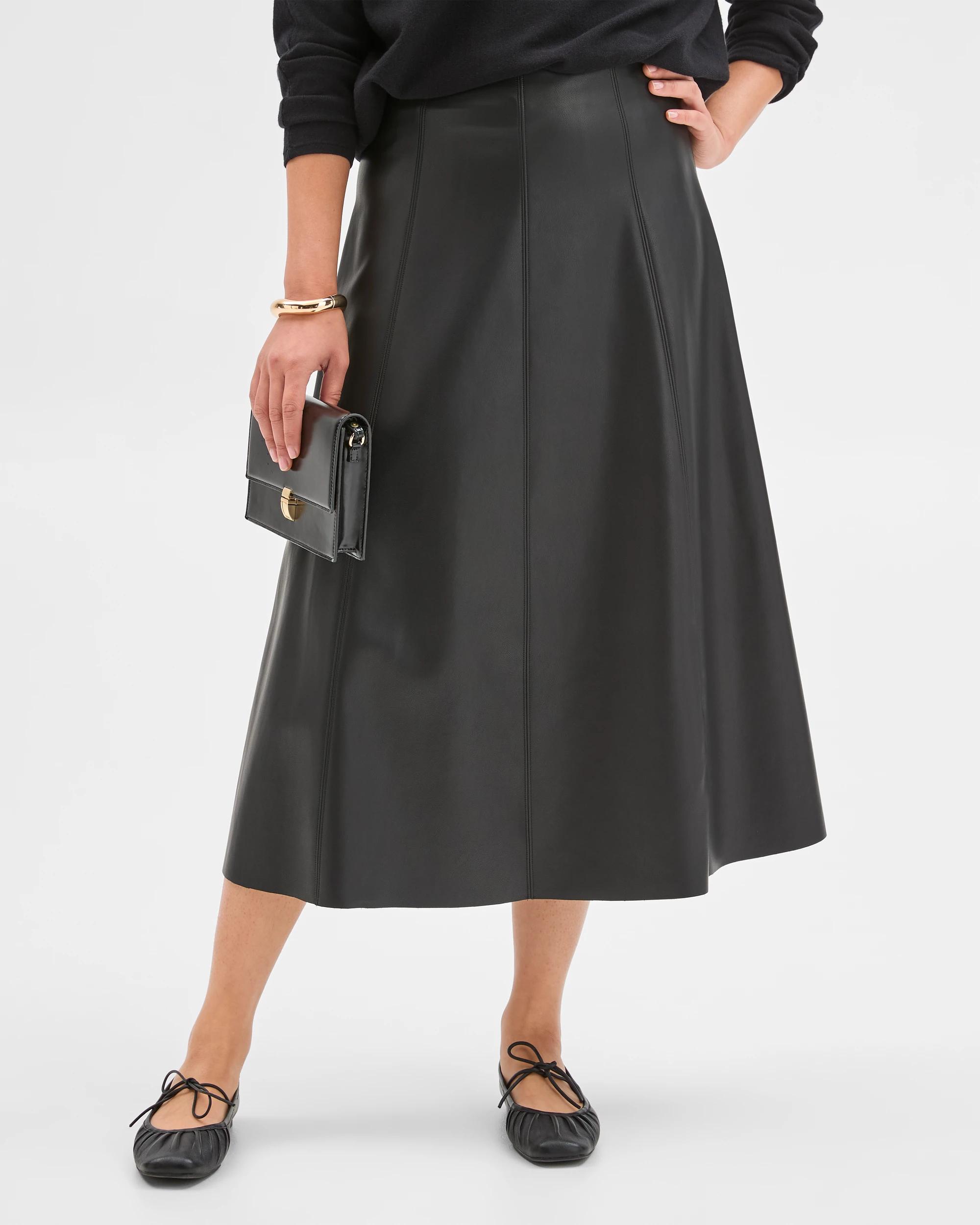 3 Preview PU Panel A-Line Midi Skirt BLACK, 3 of 7