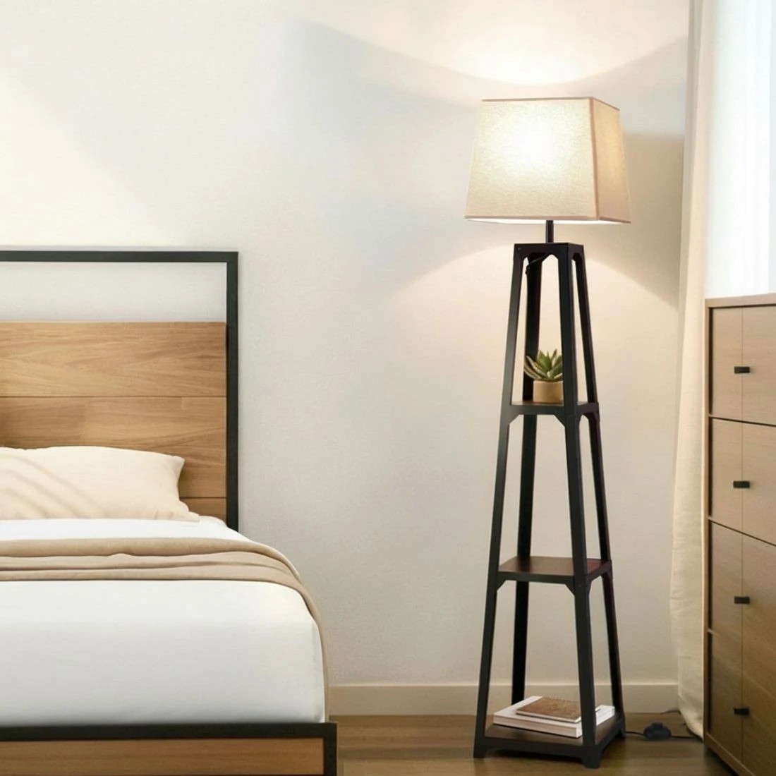 5 Artiss Floor Lamp 3 Tier Shelf Storage LED Light Stand Home Room Vintage - Black, 5 of 7