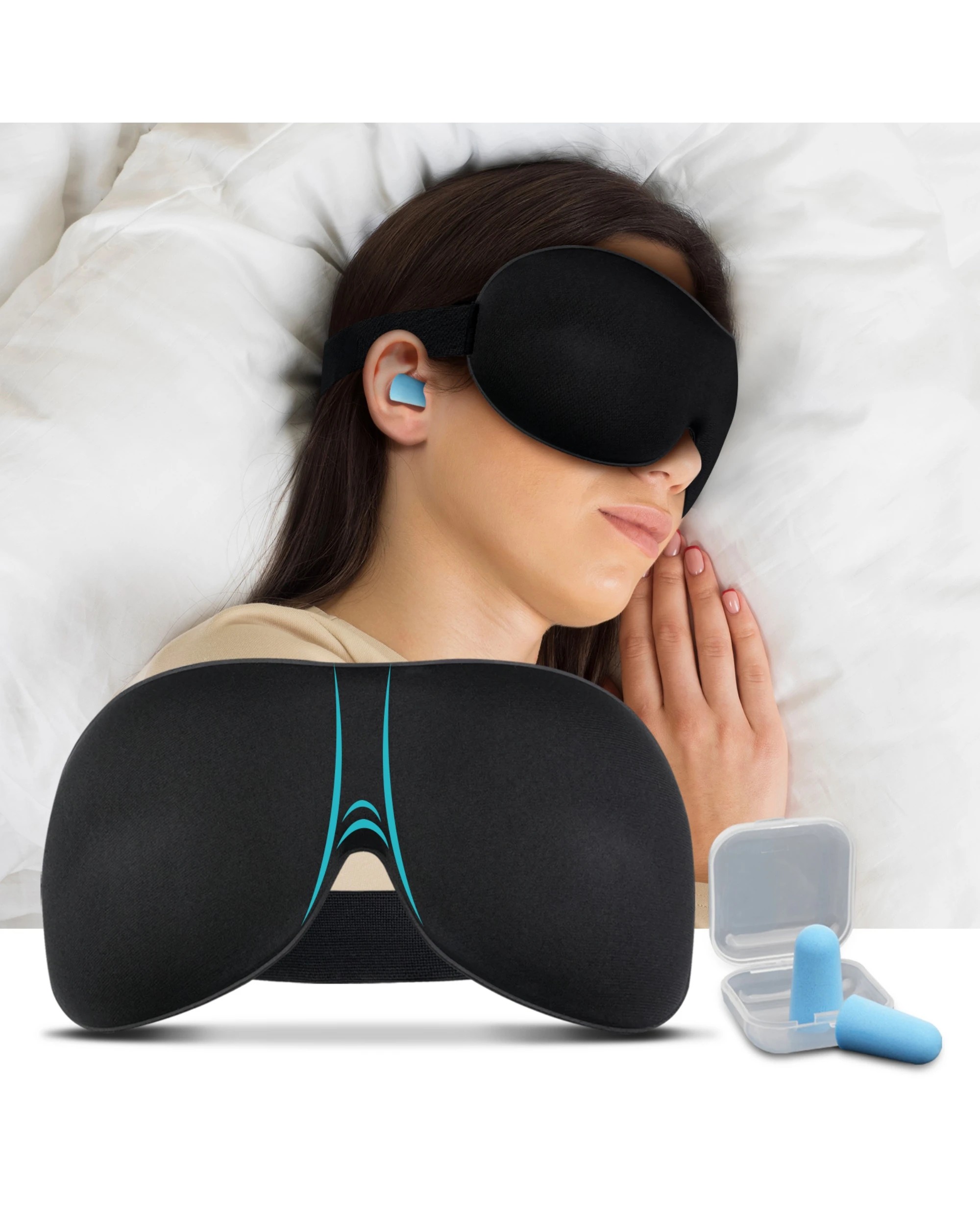 3 Advwin Adjustable 3D Sleep Eye Mask for Men Women Earplugs Included - Black, 3 of 3